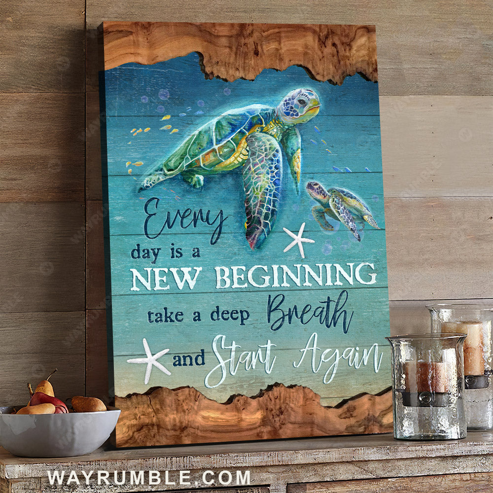 Turtle painting, Under the ocean, Everyday is a new beginning - Jesus, Turtle Portrait Canvas Prints, Wall Art