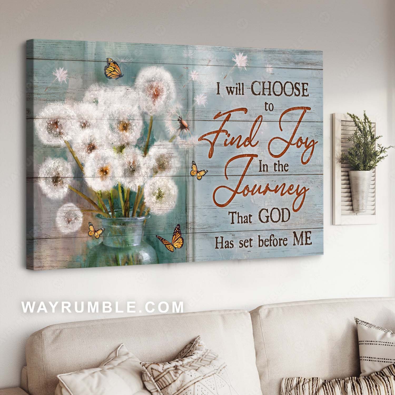 Dandelion drawing, Monarch butterfly, Inspirational quote, I will choose to find joy - Jesus Landscape Canvas Prints, Home Decor Wall Art
