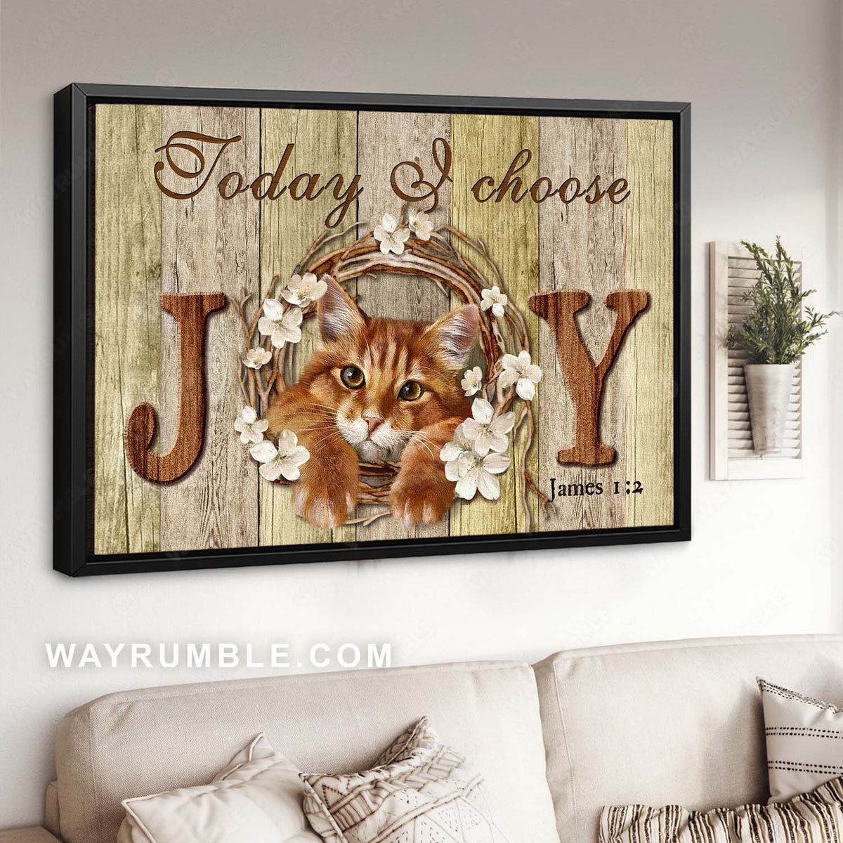 Cute Maine Coon cat, Lovely cherry blossom, Today I choose joy - Jesus Landscape Canvas Prints, Christian Wall Art