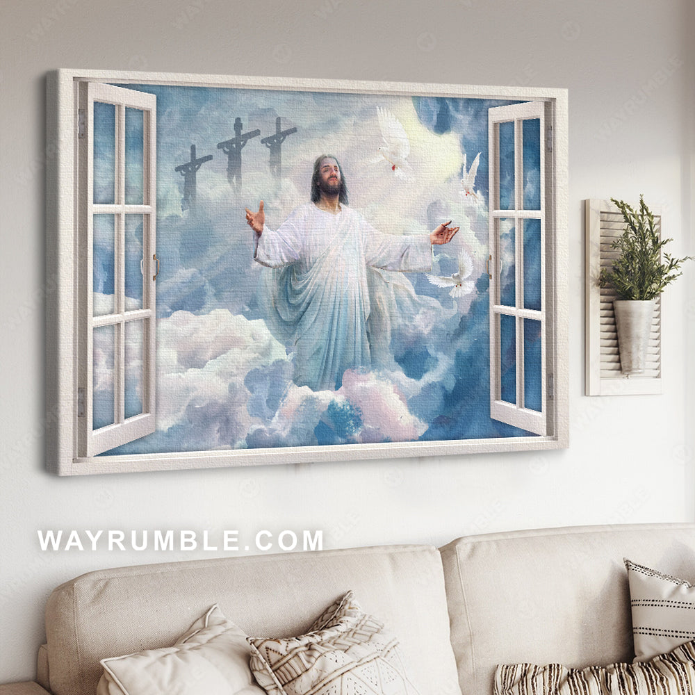 Beautiful heaven, Jesus painting, Holy spirit dove, White windows, Jesus in heaven - Jesus Landscape Canvas Prints, Christian Wall Art