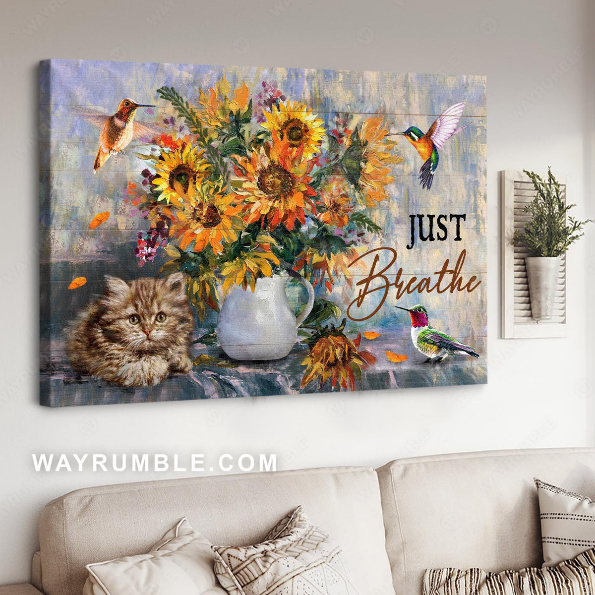 Sunflower painting, Awesome hummingbird, Small cat, Just breathe - Jesus Landscape Canvas Prints, Christian Wall Art