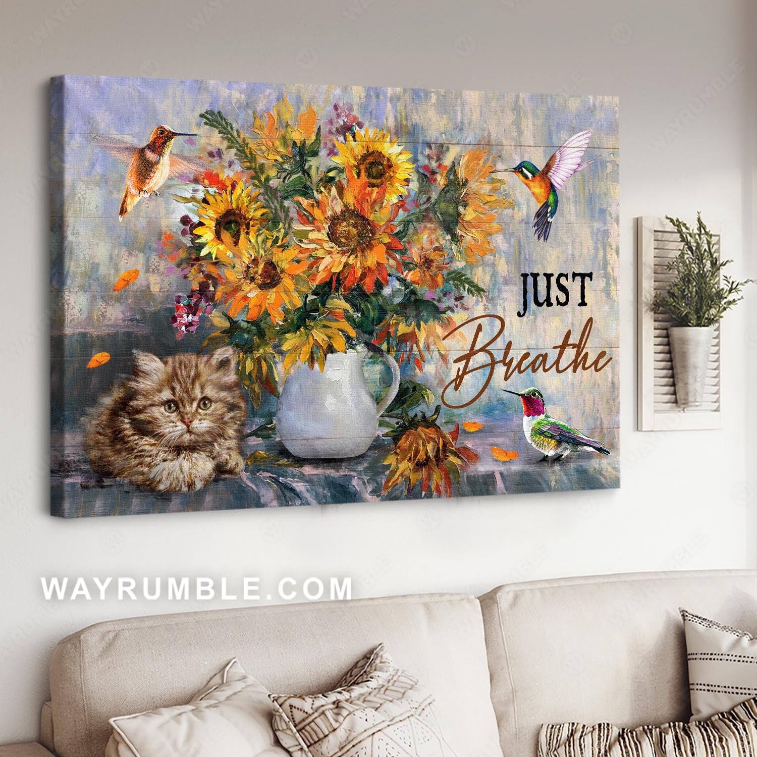 Sunflower painting, Awesome hummingbird, Small cat, Just breathe - Jesus Landscape Canvas Prints, Christian Wall Art