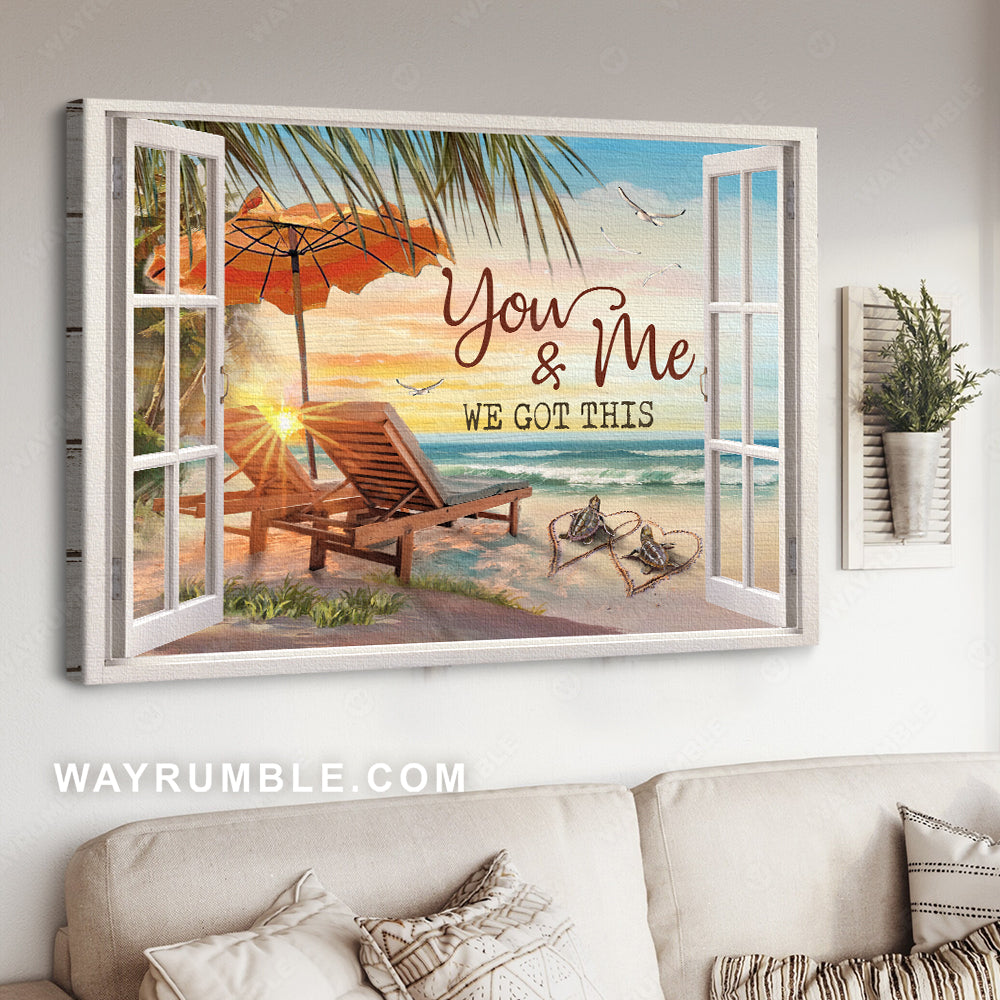 Beach chairs, On the beach, Sea turtle couple, You & me we got this - Jesus Landscape Canvas Prints, Home Decor Wall Art