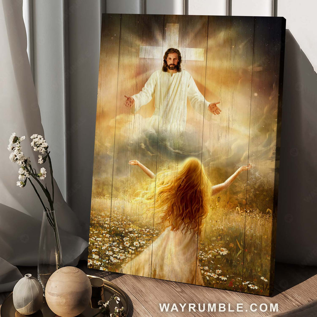 Daisy field, Cross drawing, Jesus painting, Welcome home - Jesus Portrait Canvas Prints, Christian Wall Art