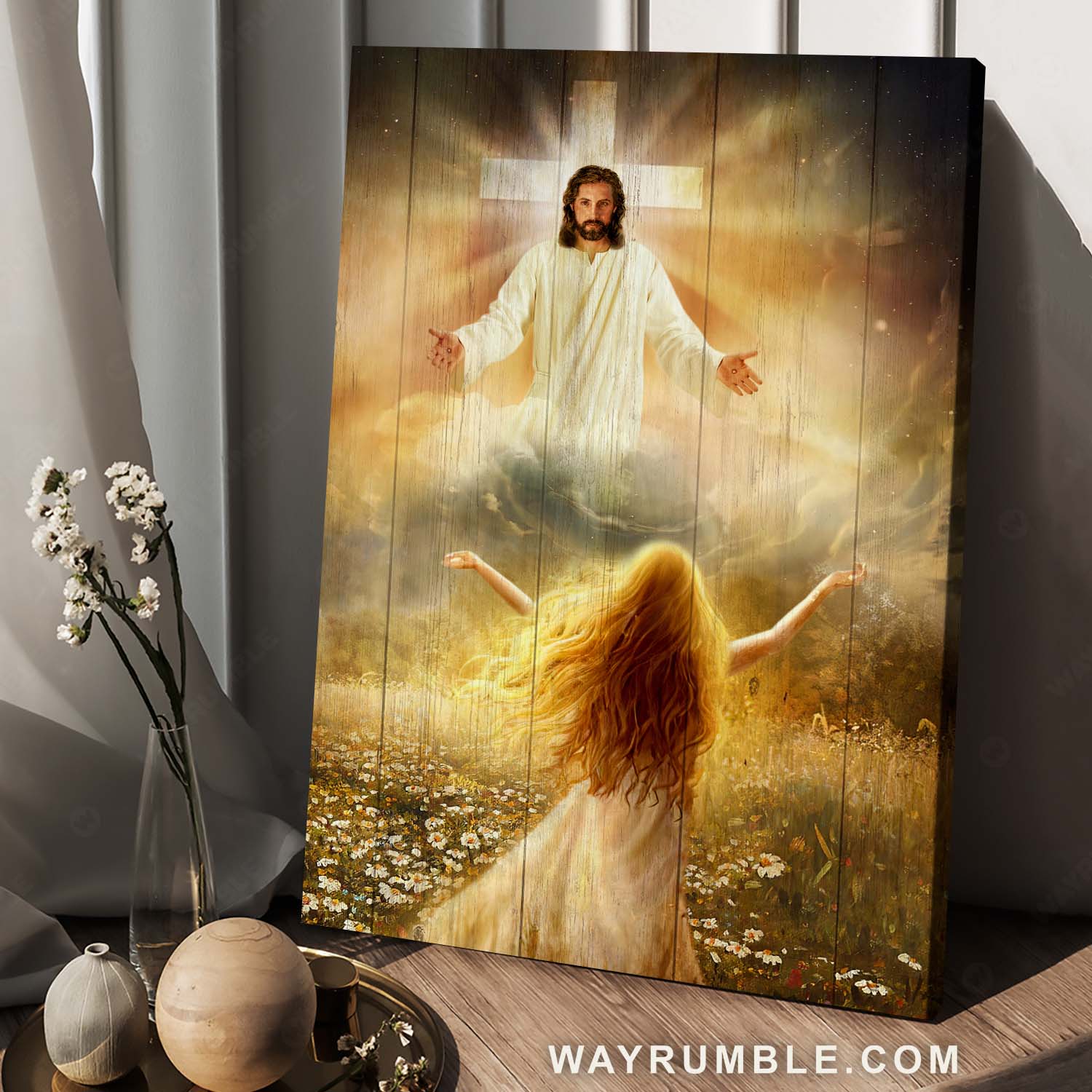 Daisy field, Cross drawing, Jesus painting, Welcome home - Jesus Portrait Canvas Prints, Christian Wall Art