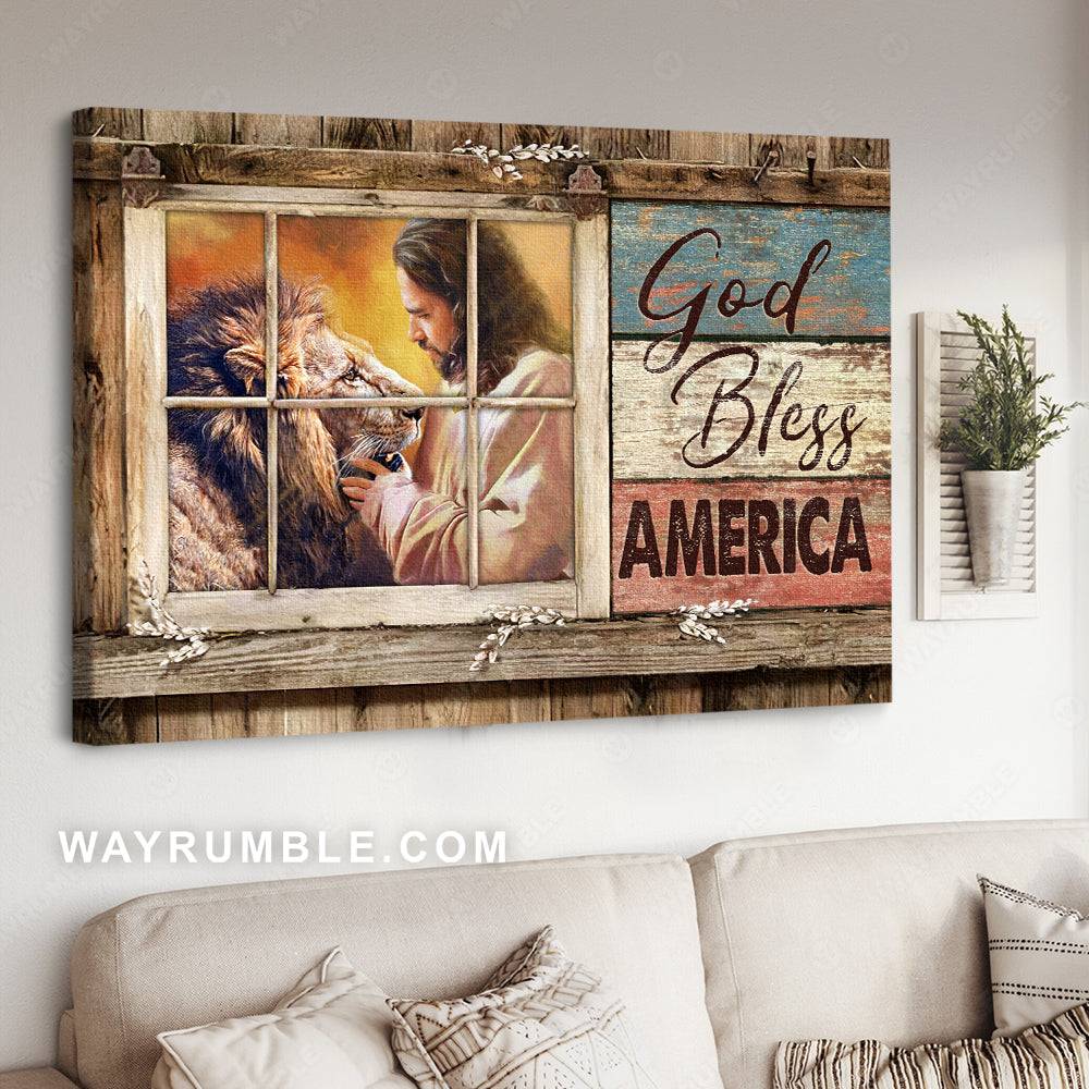 Jesus painting, Lion of Judah, Wooden house,  God bless America - Jesus Landscape Canvas Prints, Christian Wall Art