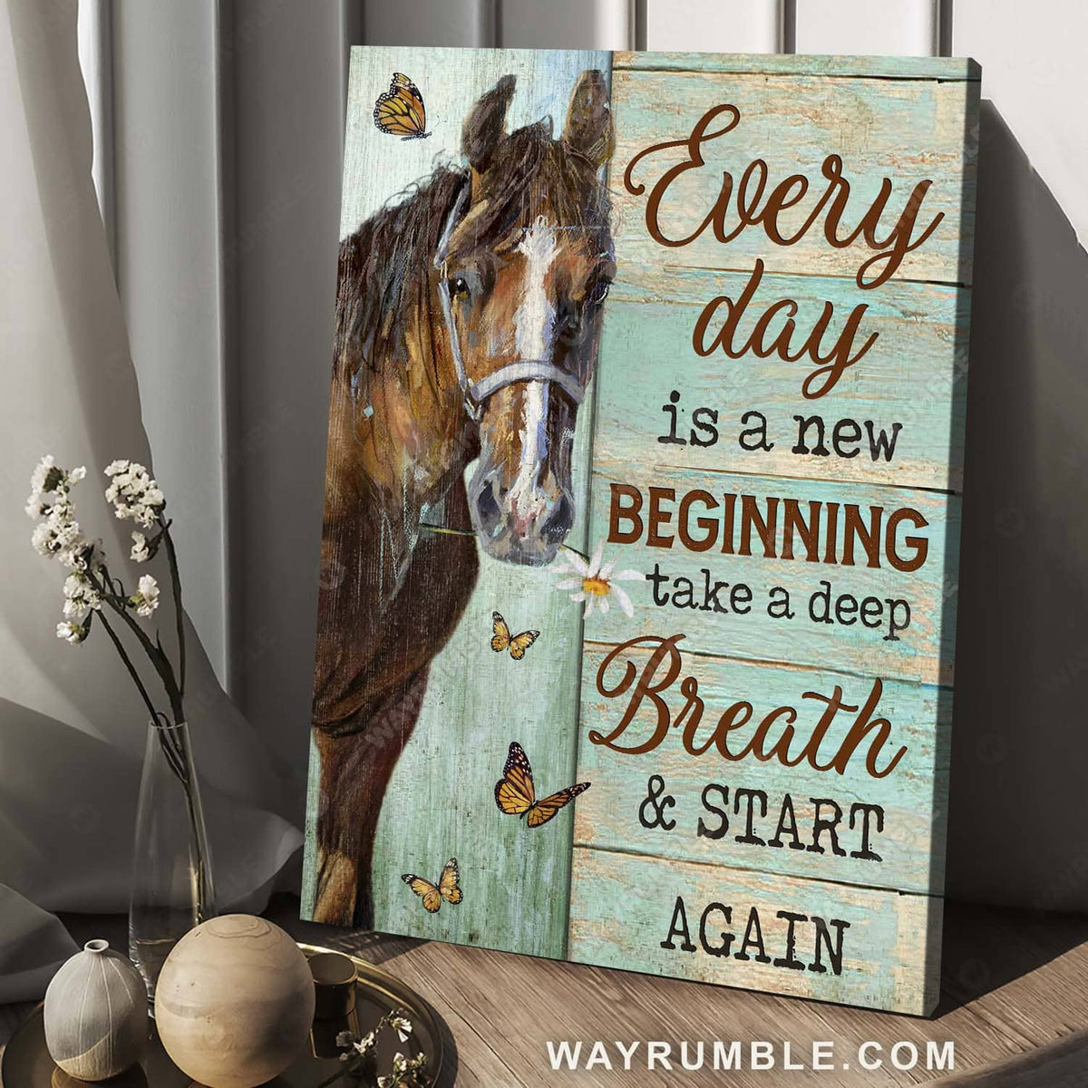 Abstract brown horse, Monarch butterfly, Every day is a new beginning - Jesus Portrait Canvas Prints, Home Decor Wall Art