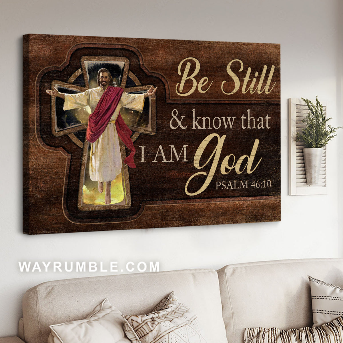Beautiful cross, Jesus painting, Motivational quote, Be still &amp; know that I am God - Jesus Landscape Canvas Prints, Christian Wall Art