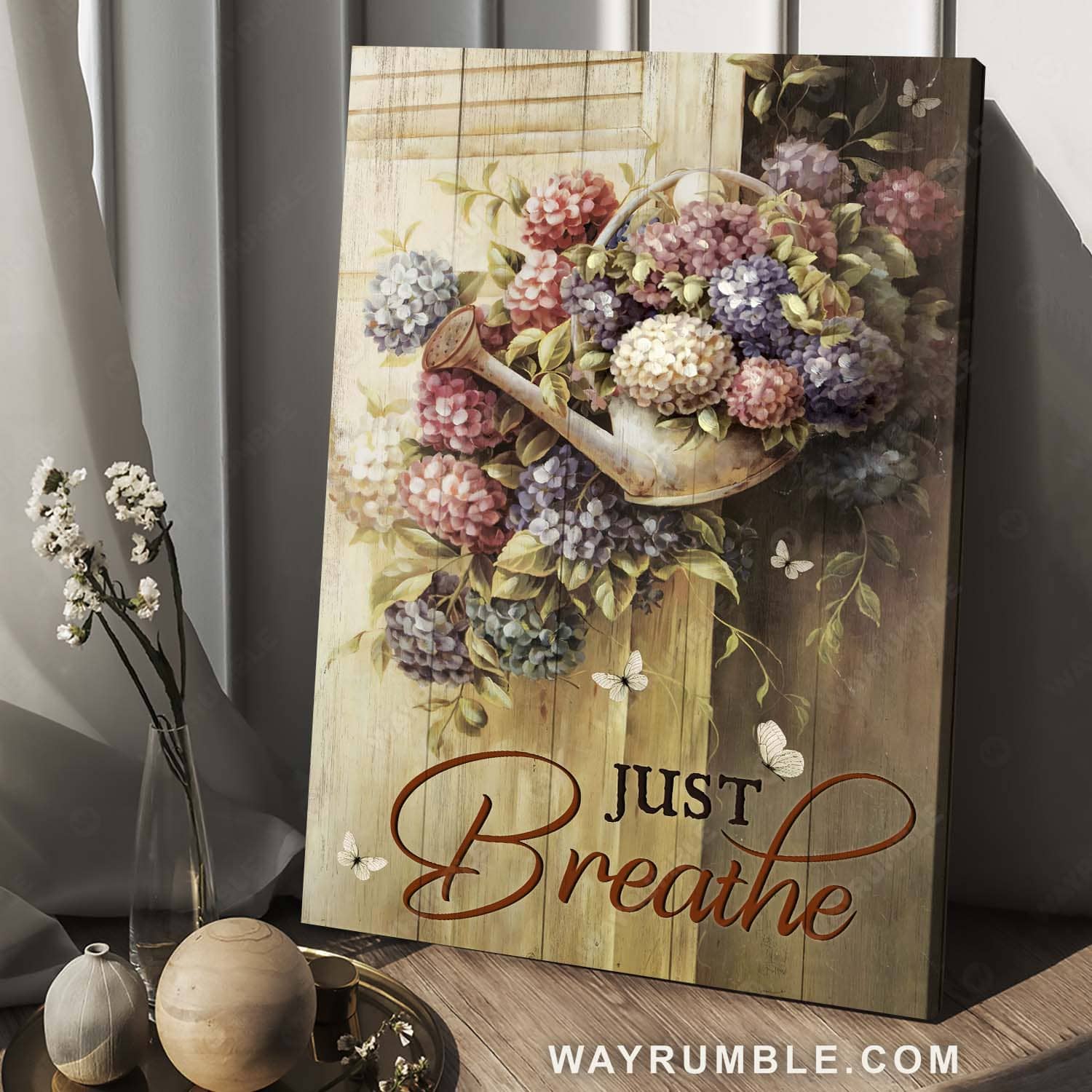 Beautiful watercolor flowers, White butterfly, Vintage painting, Just breathe - Jesus Portrait Canvas Prints, Home Decor Wall Art