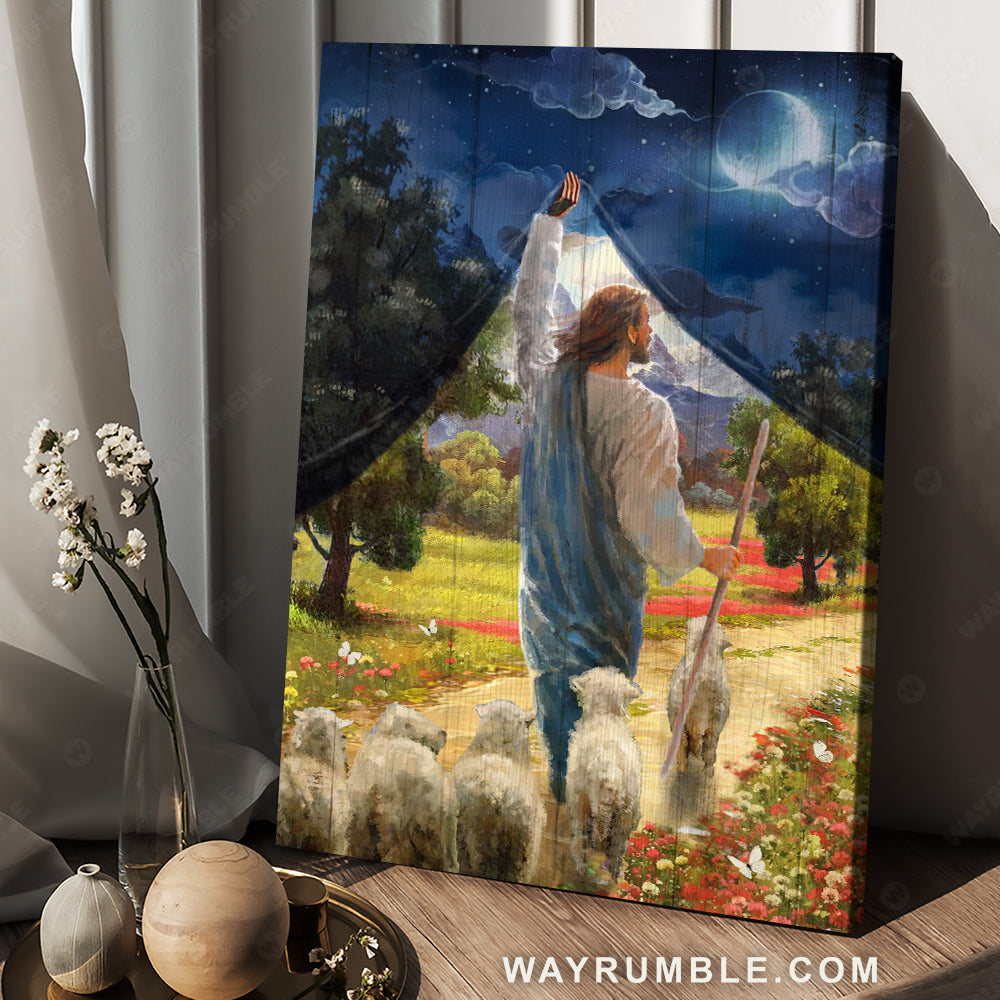 Abstract art, Jesus painting, Lamb of God, Flower field, Jesus the Good Shepherd - Jesus Portrait Canvas Prints, Christian Wall Art