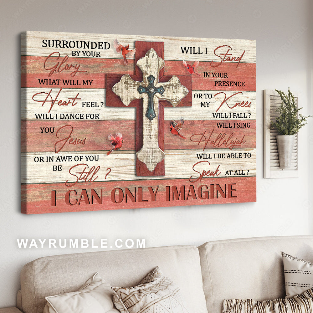Red cardinals, Cross drawing, Vintage painting, Religious song, God says you are - Jesus Landscape Canvas Prints, Home Decor Wall Art