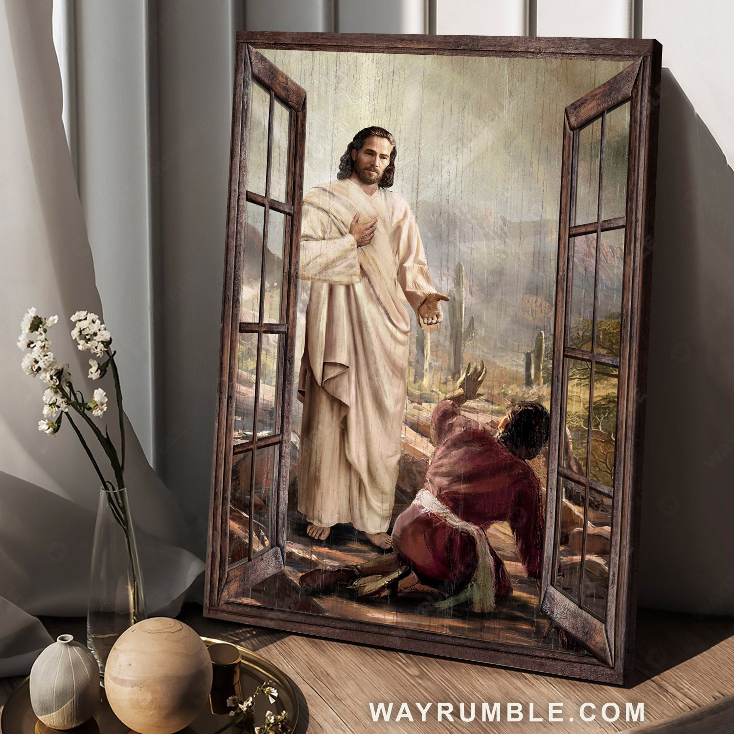 Christ the redeemer, Jesus painting, Desert drawing, Wooden windows - Jesus Portrait Canvas Prints, Christian Wall Art