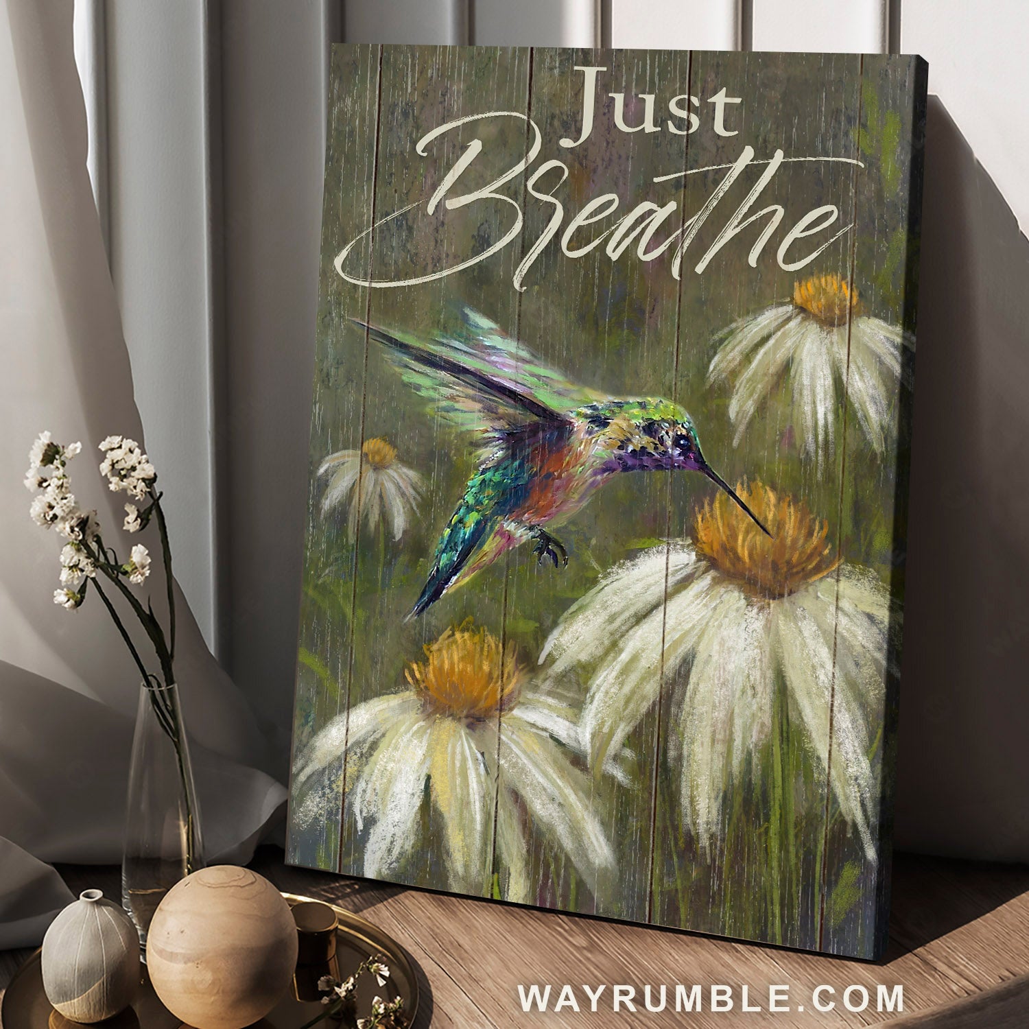 Hummingbird drawing, Daisy flower, Watercolor painting, Just breathe - Jesus Portrait Canvas Prints, Home Decor Wall Art