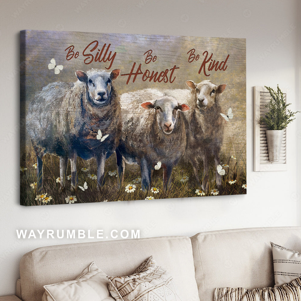Daisy field, Lamb of God, White butterfly, Be silly, be honest, be kind - Jesus Landscape Canvas Prints, Christian Wall Art