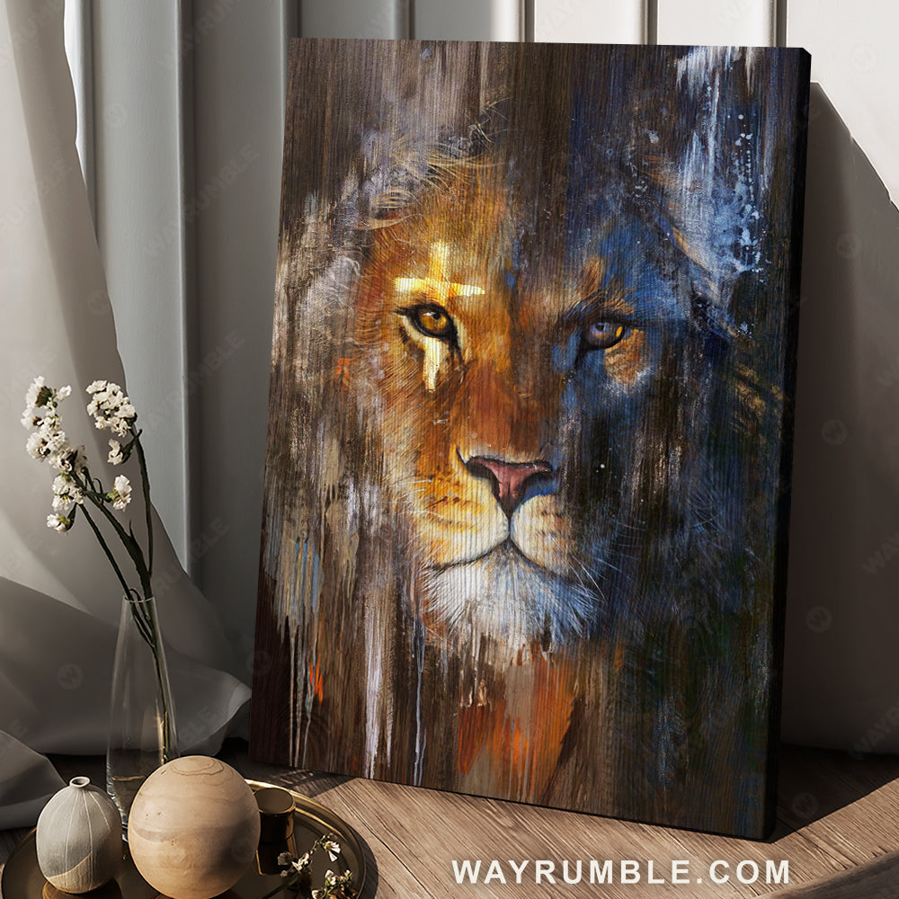 Great lion head, Lion of Judah, Awesome cross, Religious art - Jesus Portrait Canvas Prints, Christian Wall Art