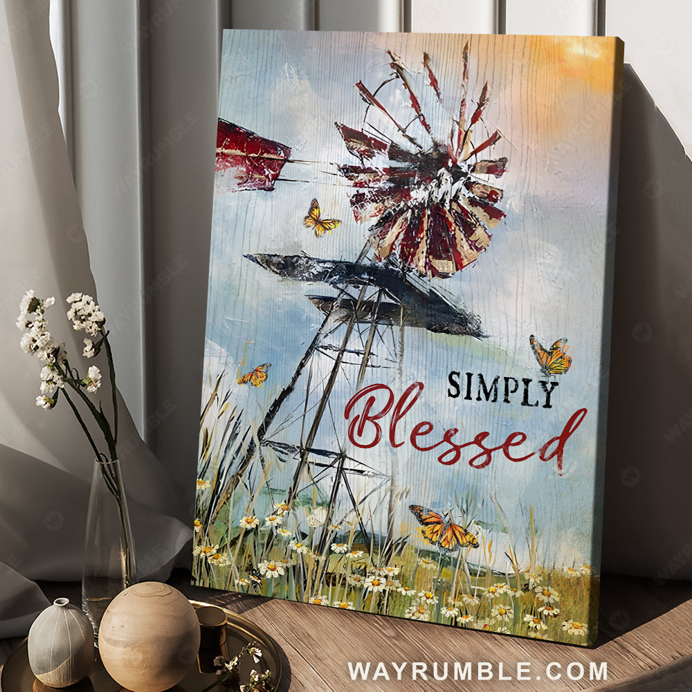 Daisy field, Windmill painting, Monarch butterfly, Simply blessed - Jesus Portrait Canvas Prints, Home Decor Wall Art