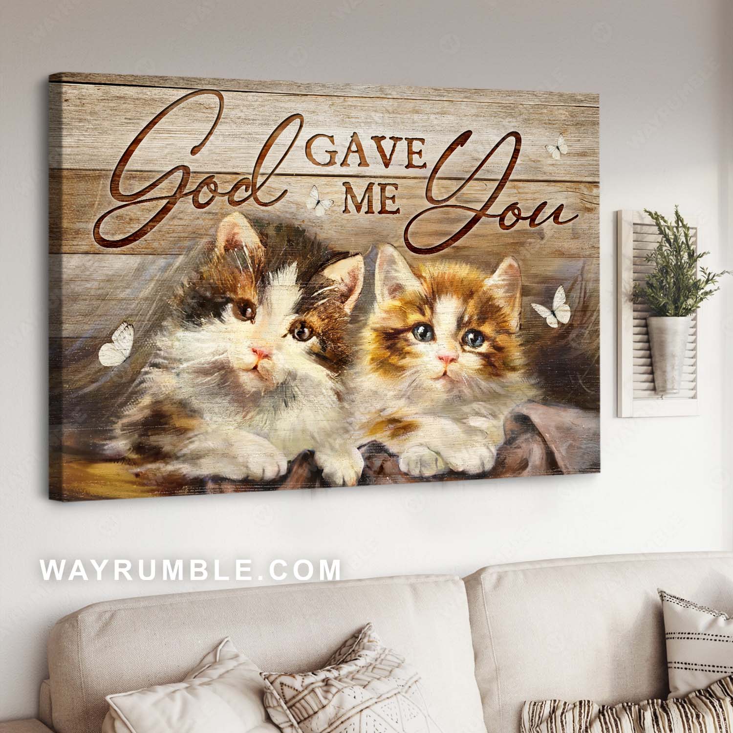 Cute cats, Kitten painting, White butterfly, Abstract art, God gave me you - Jesus Landscape Canvas Prints, Home Decor Wall Art