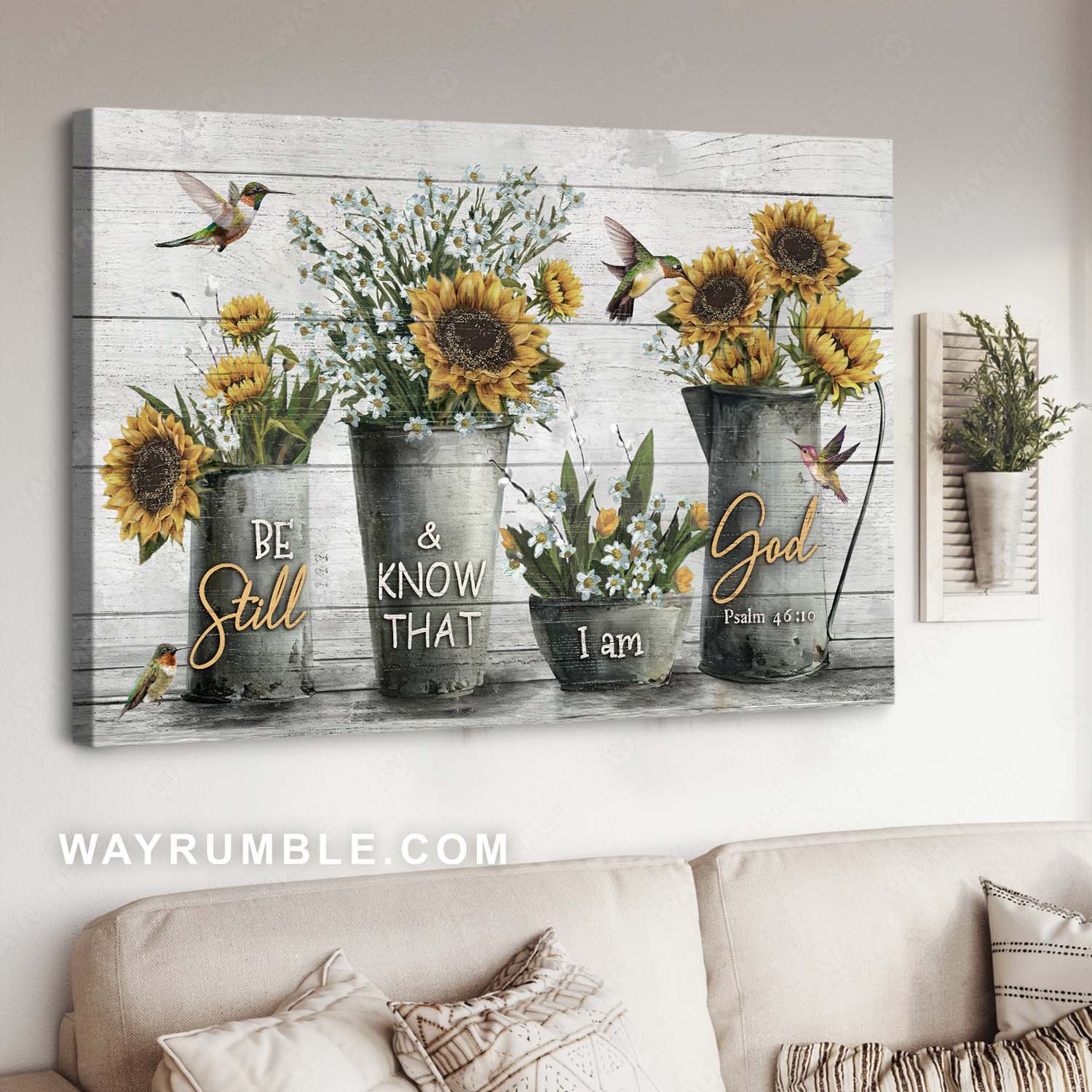 Hummingbird drawing, Lovely sunflower, Daisy vase, Be still & know that I am God - Jesus Landscape Canvas Prints, Home Decor Wall Art