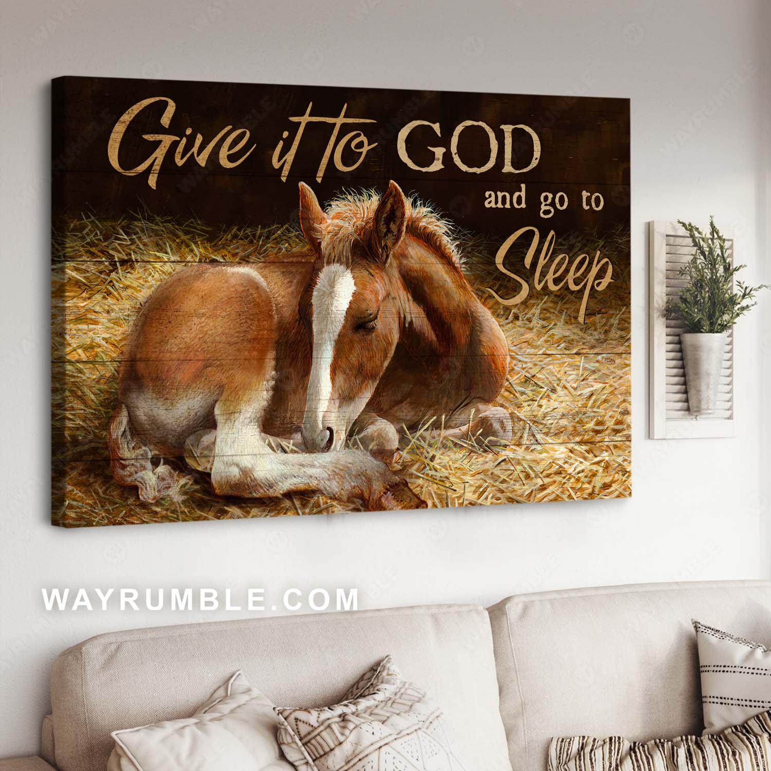 Horse painting, Wild animal, Inspirational quote, Give it to God and go to sleep - Jesus Landscape Canvas Prints, Home Decor Wall Art