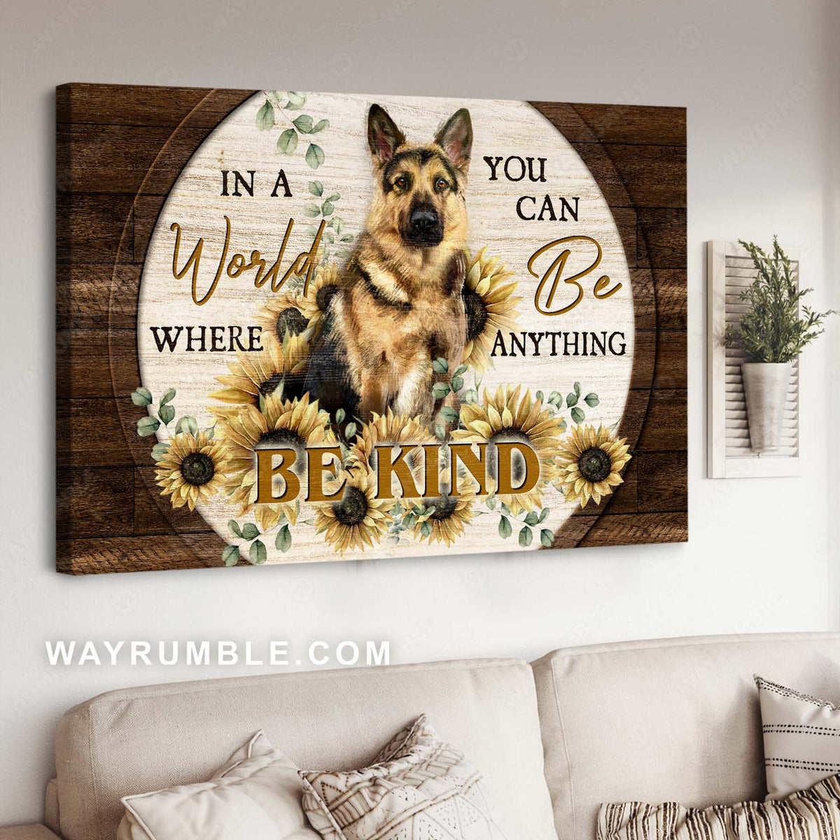 Amazing German Shepherd, Brave dog, Lovely sunflower painting, Be kind - Jesus Landscape Canvas Prints, Christian Wall Art