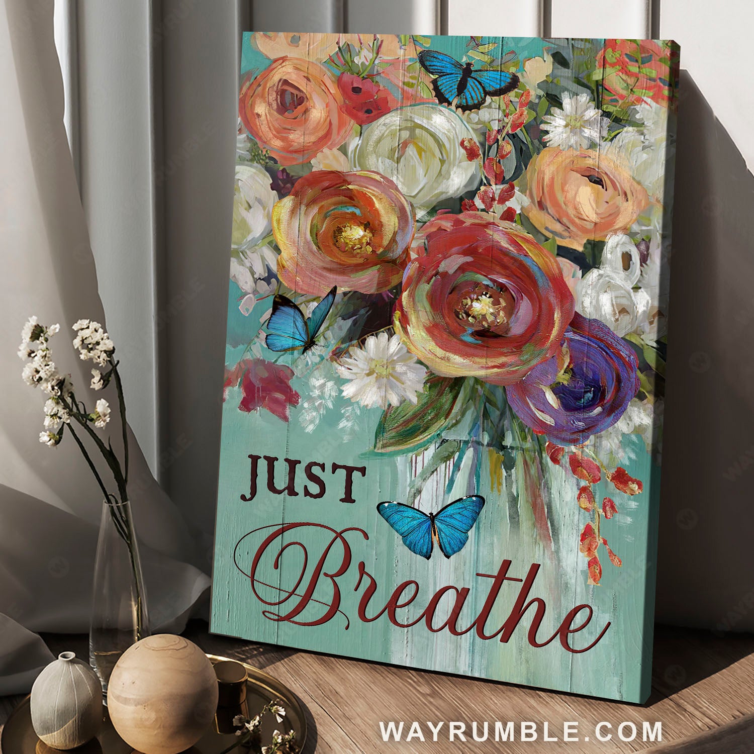 Blue butterfly, Watercolor flower painting, Red rose, Vintage flower, Just breathe - Jesus Portrait Canvas Prints, Home Decor Wall Art