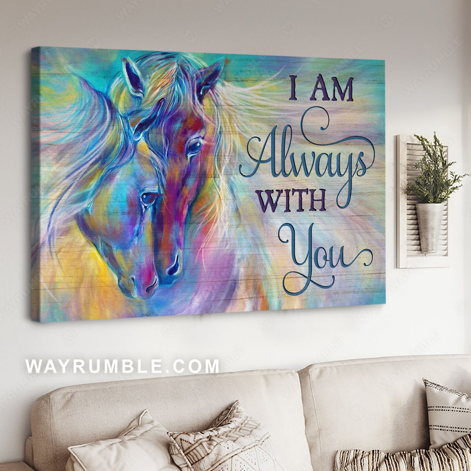 Abstract art, Watercolor horses, Sweet couple, I am always with you - Jesus Landscape Canvas Prints, Home Decor Wall Art