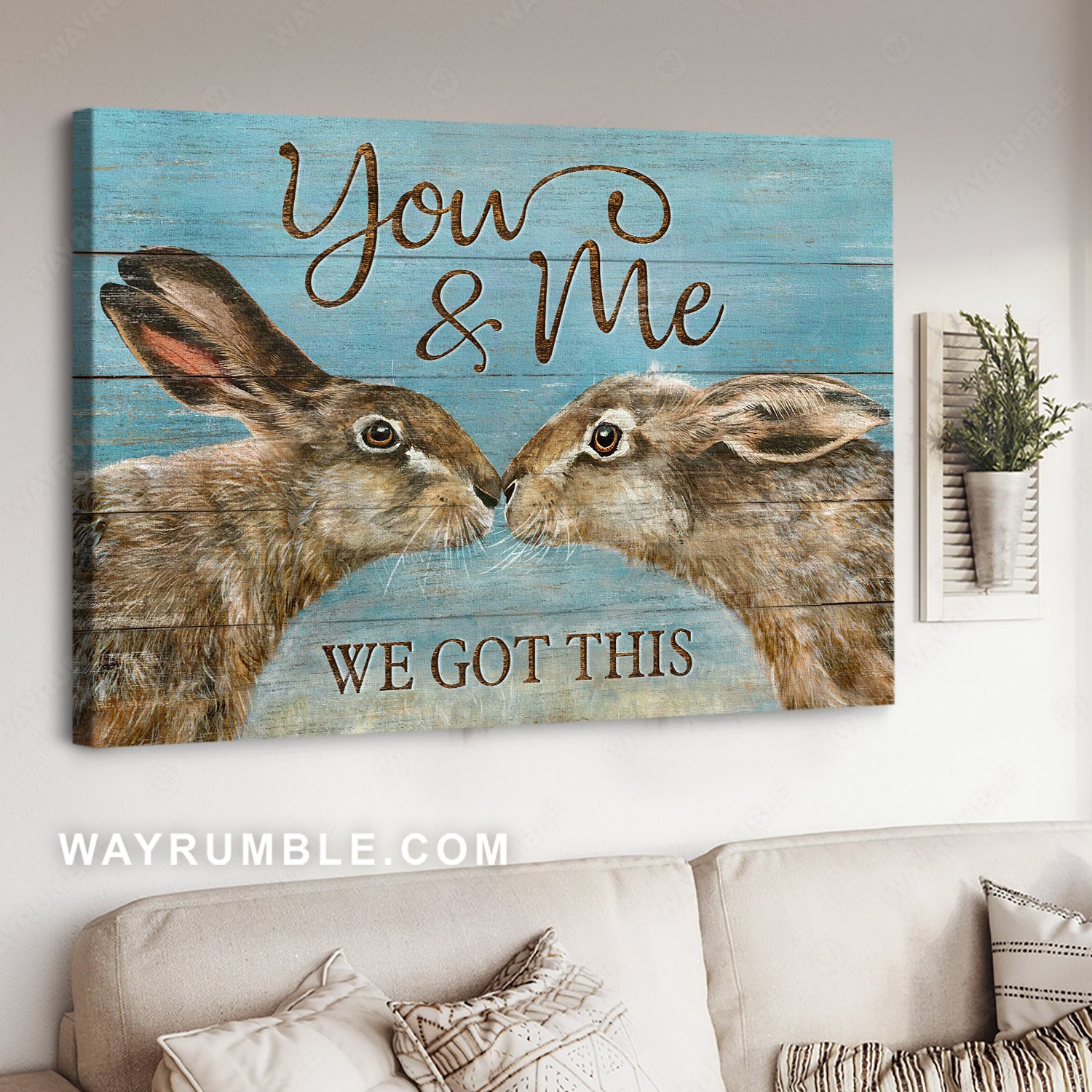 Rabbit painting, Sweet couple, Vintage art, You & me, we got this - Jesus Landscape Canvas Prints, Home Decor Wall Art