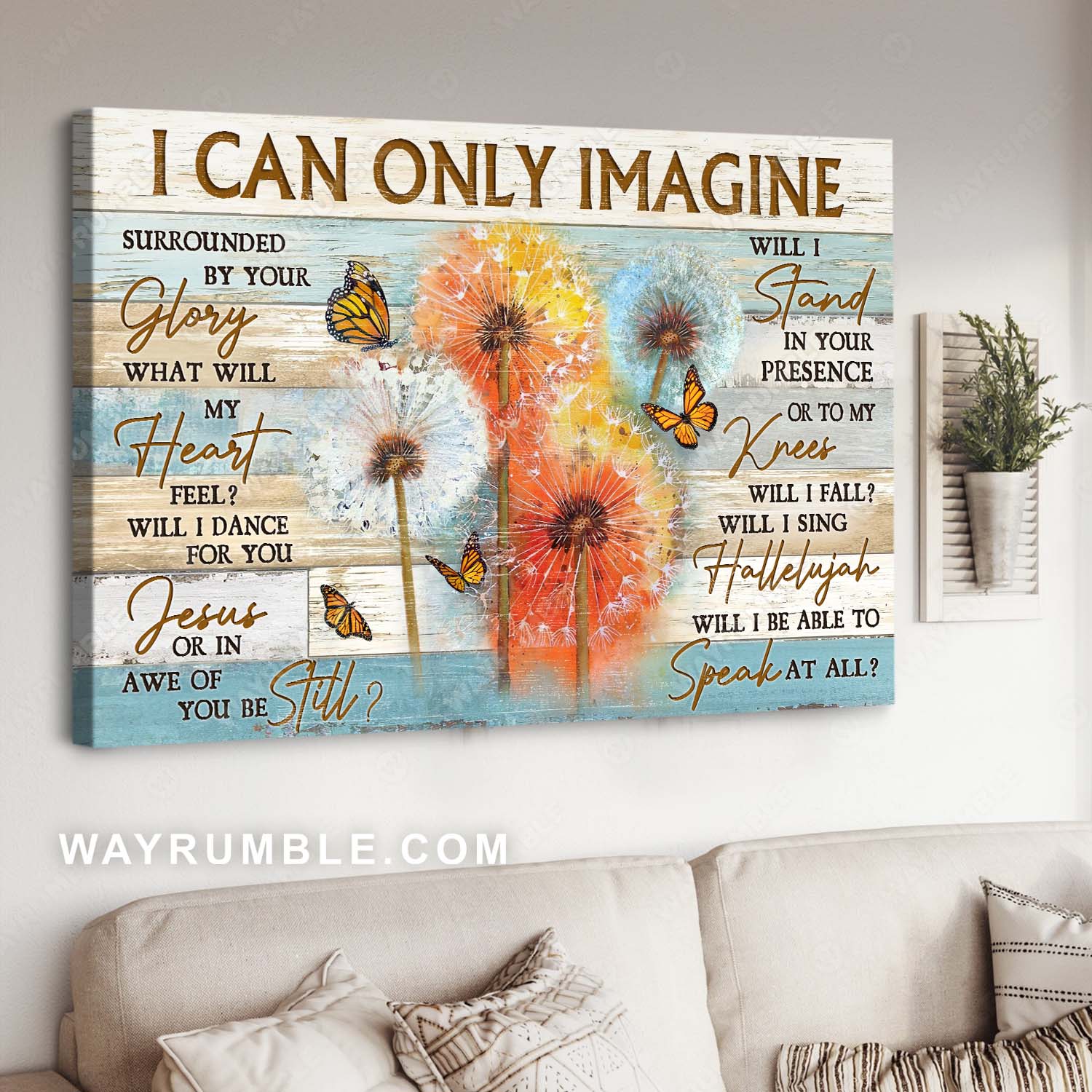 Watercolor dandelion, Monarch butterfly, Vintage painting, I can only imagine - Jesus Landscape Canvas Prints, Home Decor Wall Art