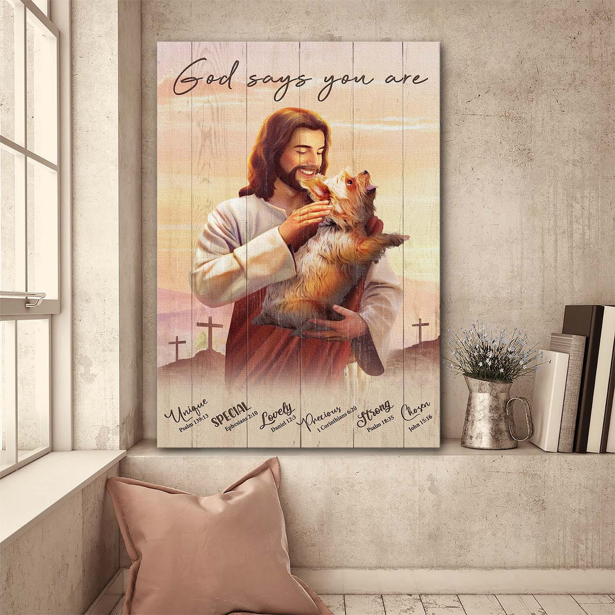 Cross, Jesus hugging Yorkshire, God says you are - Jesus Portrait Canvas Prints, Wall Art