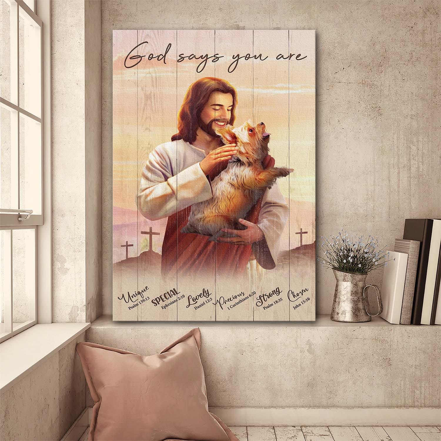 Cross, Jesus hugging Yorkshire, God says you are - Jesus Portrait Canvas Prints, Wall Art