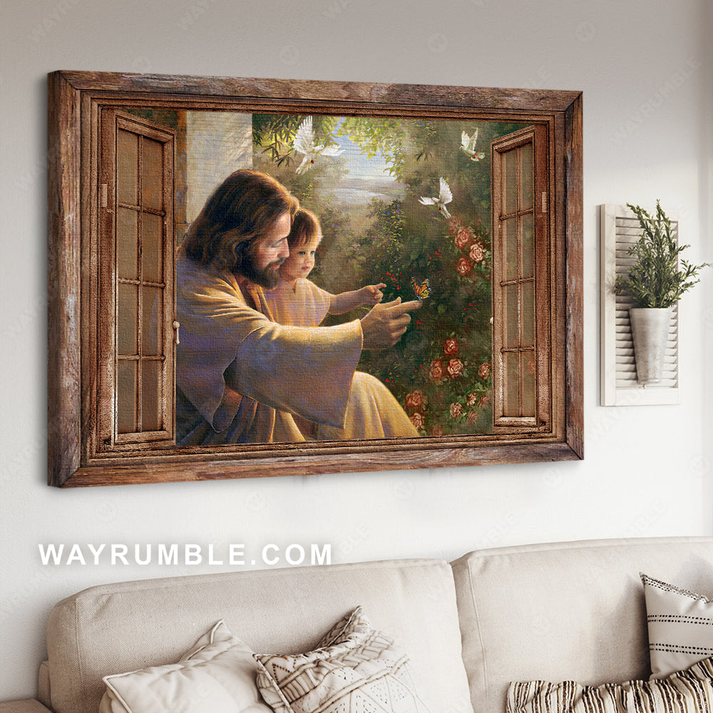 Holy spirit dove, Rose garden, Abstract Jesus painting, Jesus with little child - Jesus Landscape Canvas Prints, Christian Wall Art