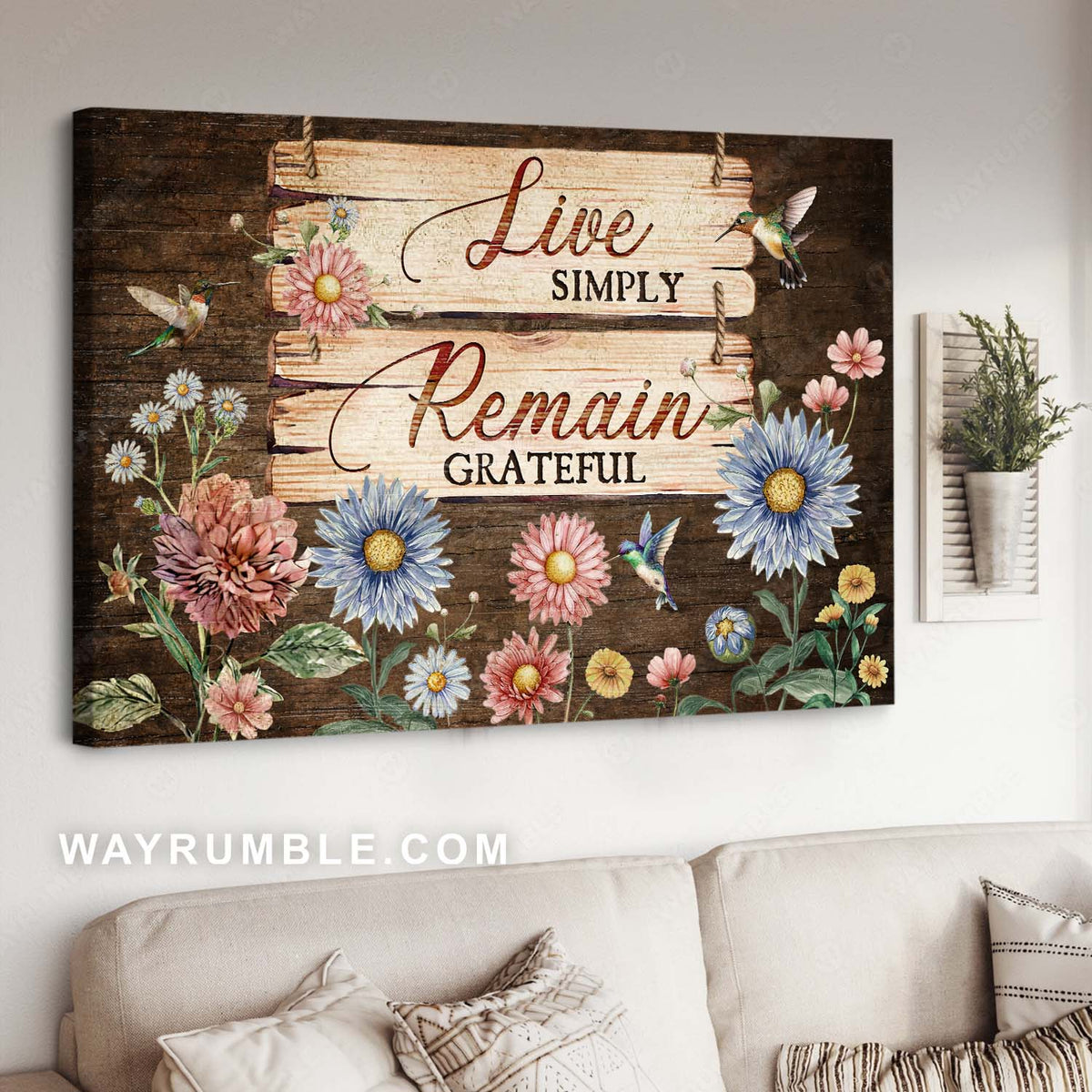 Flower painting, Lovely hummingbird, Inspirational art, Live simply, remain grateful - Jesus Landscape Canvas Prints, Home Decor Wall Art