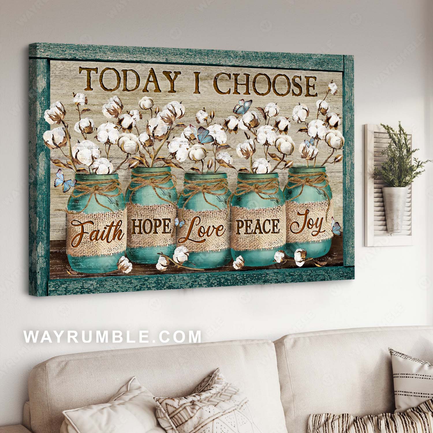Cotton flower, Blue butterfly, Motivational art, Today I choose faith love joy - Jesus Landscape Canvas Prints, Home Decor Wall Art
