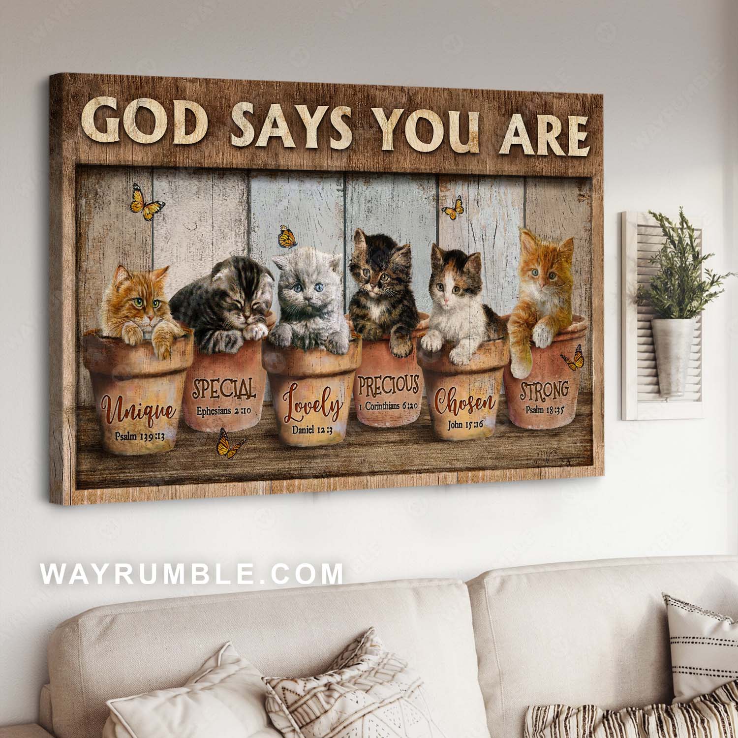 Adorable kittens, Monarch butterfly, Ceramic pot, God says you are - Jesus Landscape Canvas Prints, Home Decor Wall Art