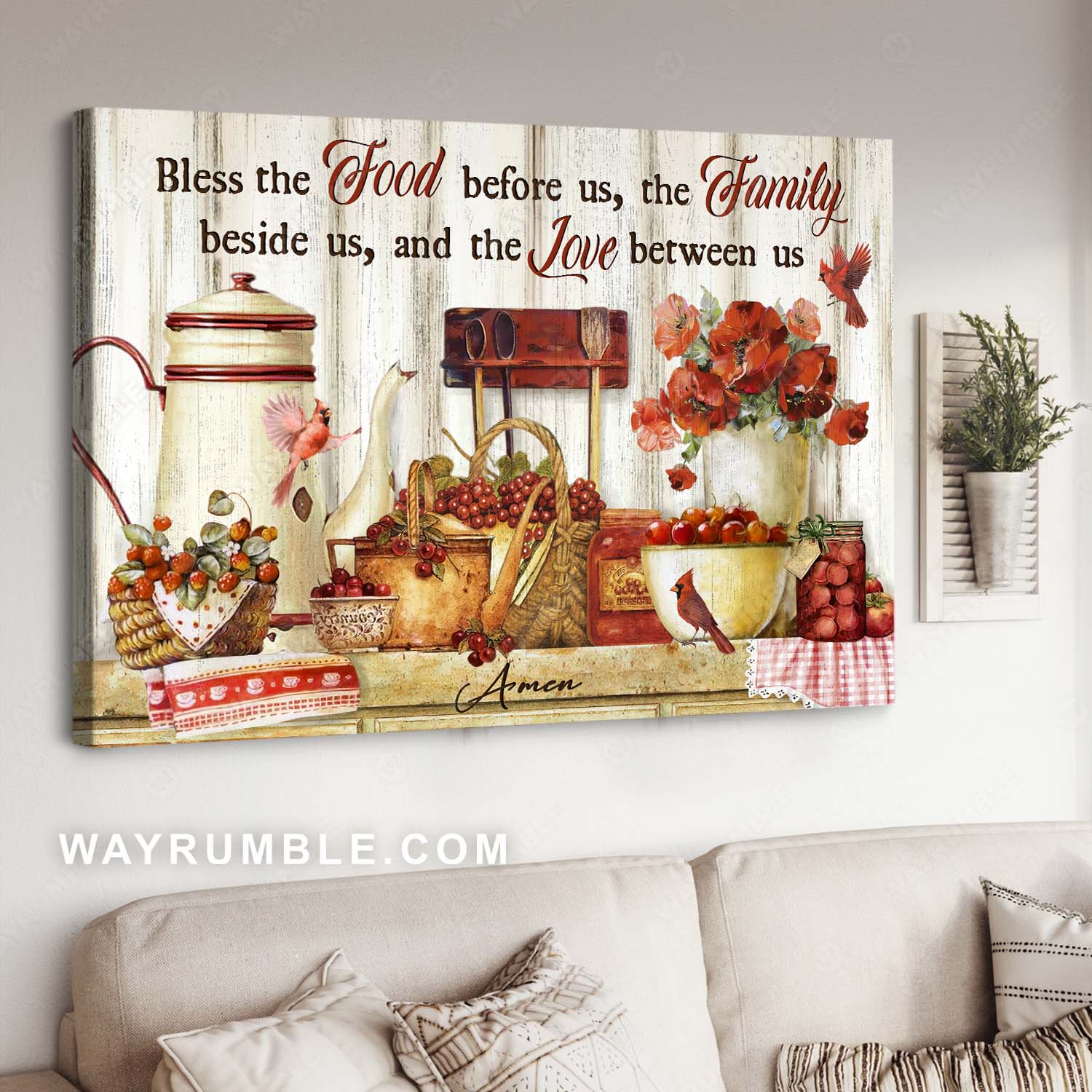 Awesome kitchen painting, Red poppy, Cardinal drawing, Bless the food before us - Jesus Landscape Canvas Prints, Home Decor Wall Art