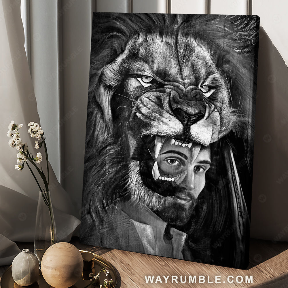 Abstract lion head, Lion of Judah, Jesus painting, Black and white art - Jesus Portrait Canvas Prints, Christian Wall Art