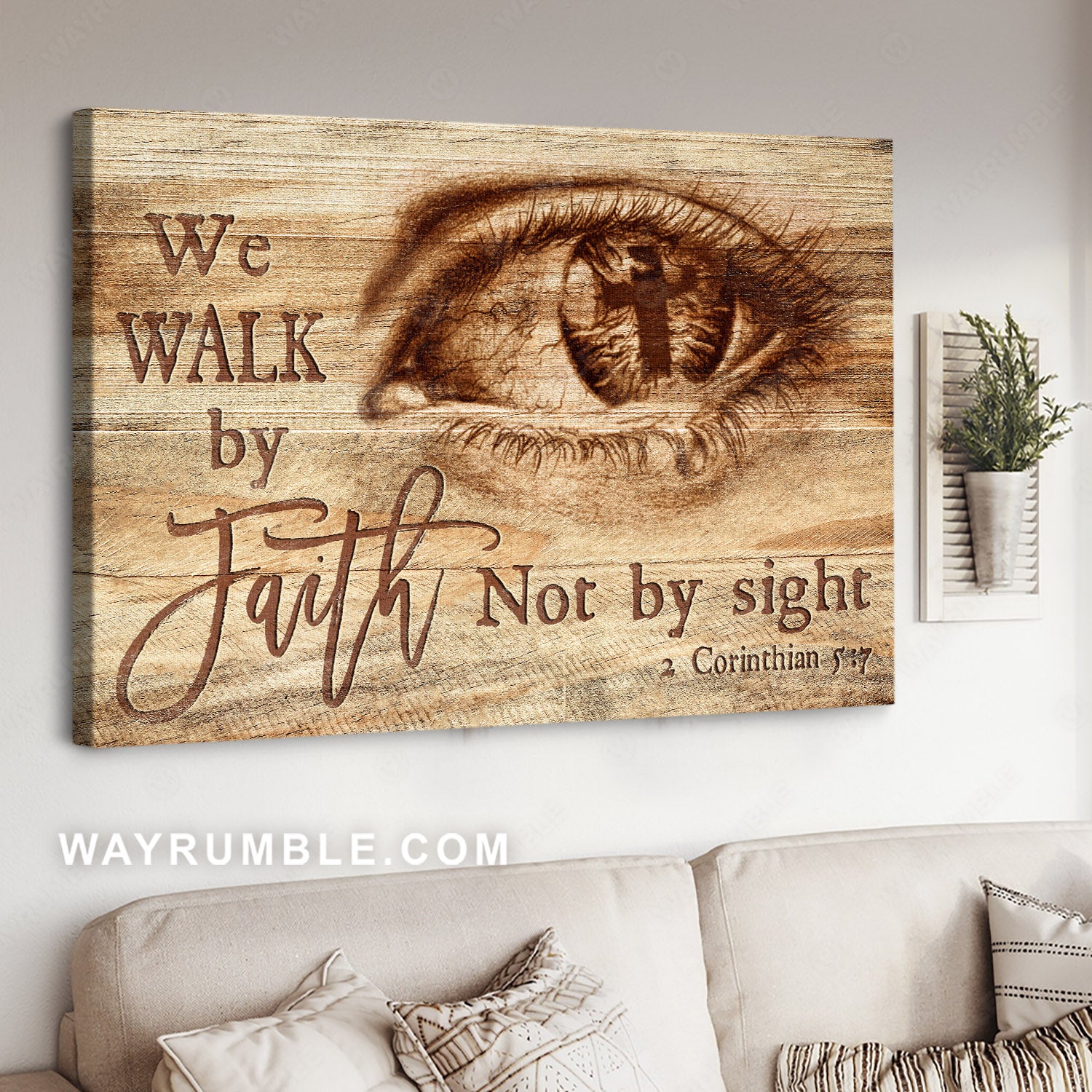Eye drawing, Awesome cross, Bible verse, We walk by faith, not by sight - Jesus Landscape Canvas Prints, Christian Wall Art
