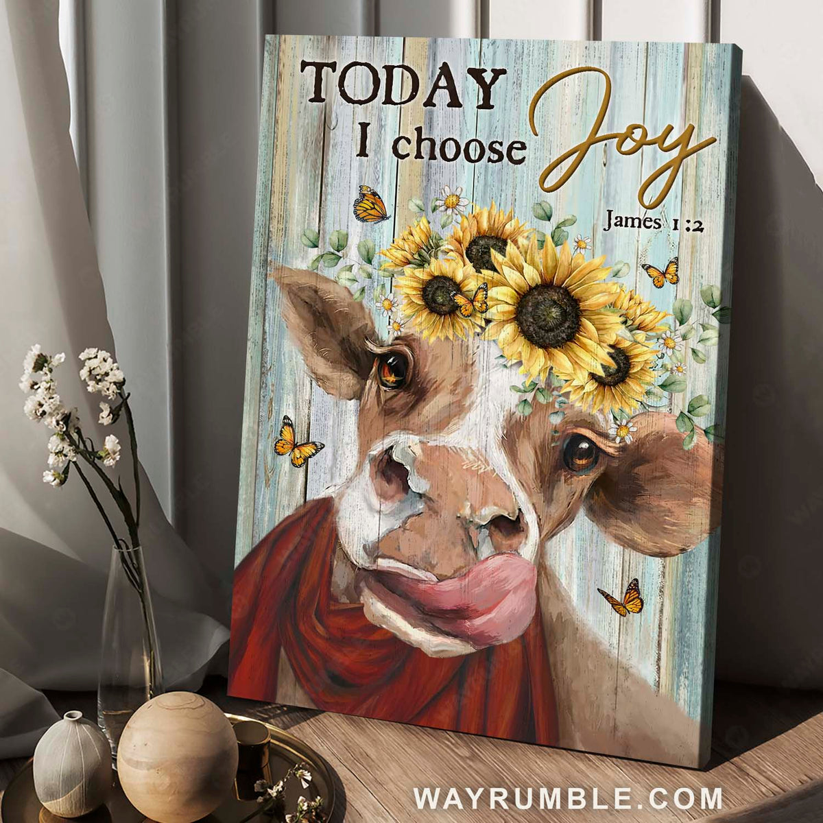 Cute cow painting, Monarch butterfly, Sunflower drawing, Today I choose joy - Jesus Portrait Canvas Prints, Home Decor Wall Art