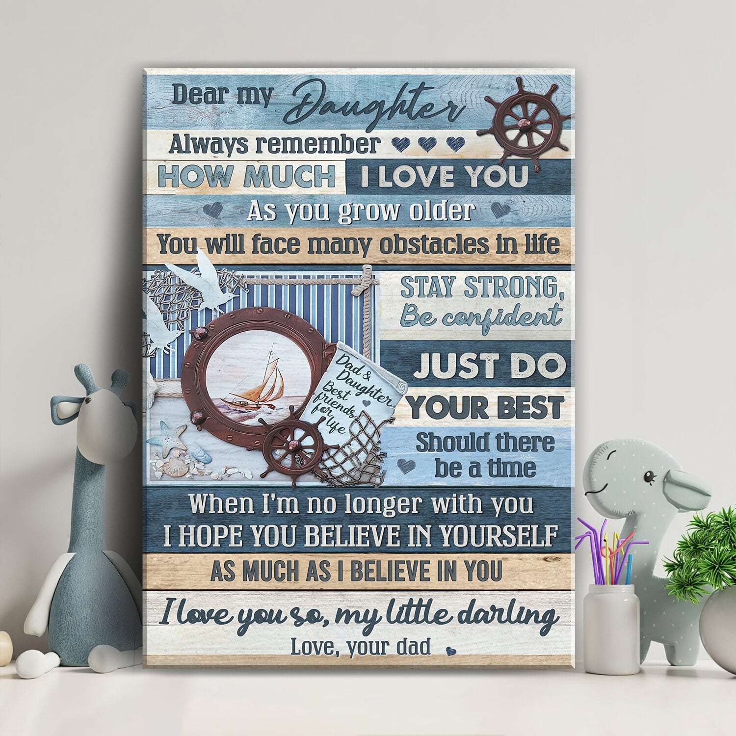 Dad to daughter, Helm, Boat steering wheel, Always remember how much I love you - Family Portrait Canvas Prints, Wall Art