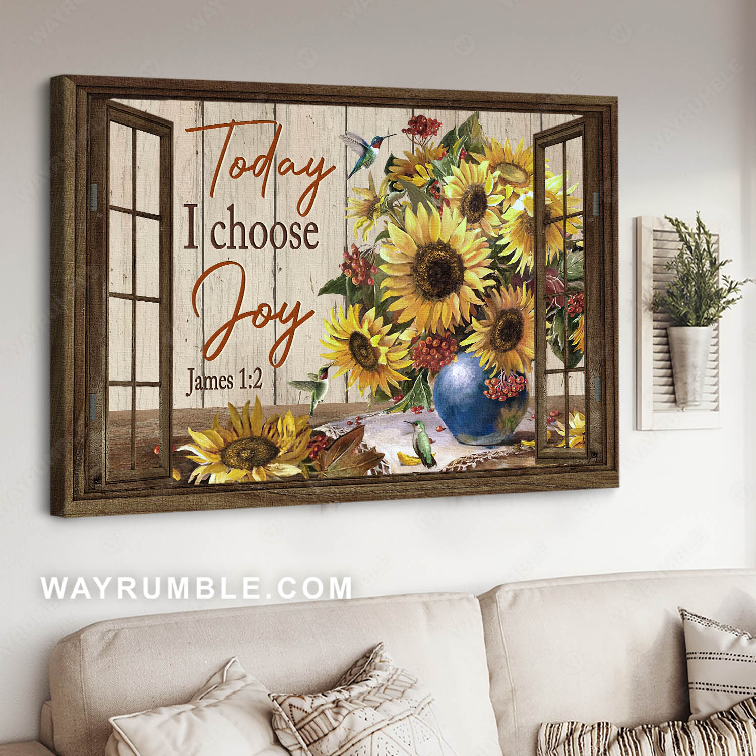 Gorgeous sunflower, Hummingbird painting, Wooden windows, Today I choose joy - Jesus Landscape Canvas Prints, Home Decor Wall Art