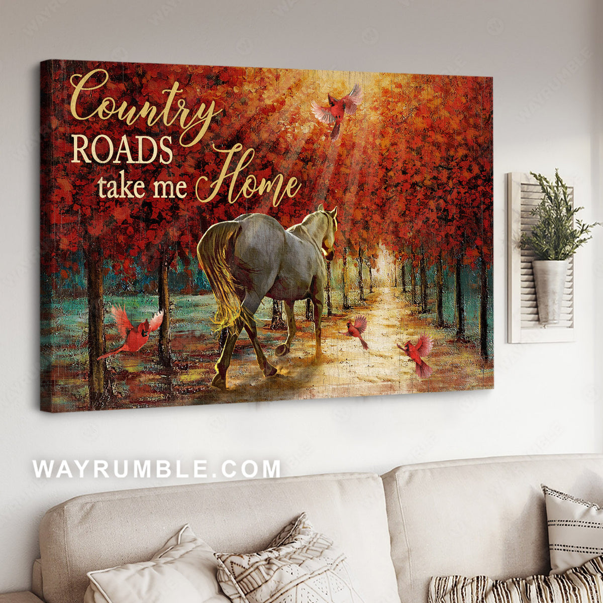 Horse painting, Red cardinal, Red maple road, Country roads take me home - Jesus Landscape Canvas Prints, Home Decor Wall Art