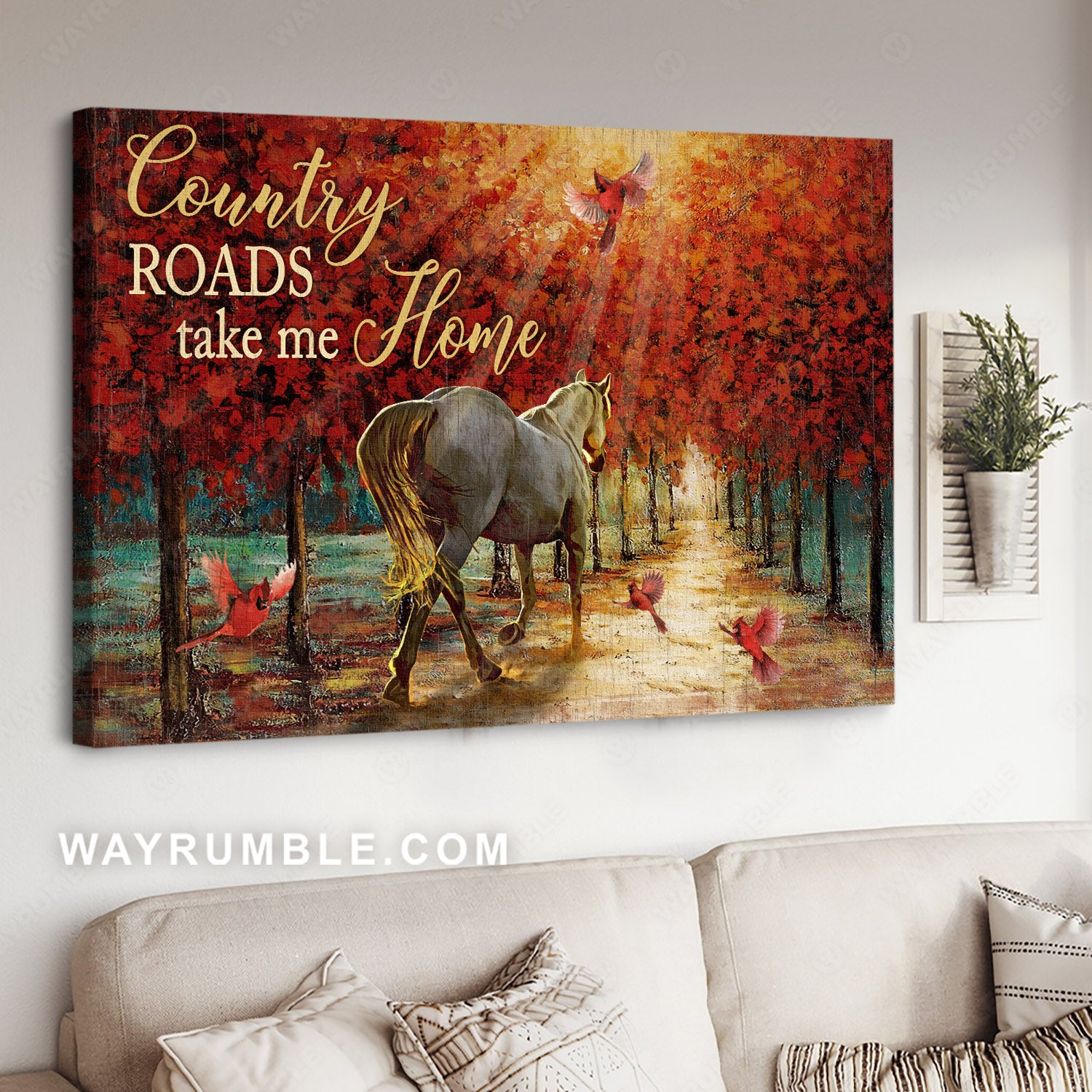 Horse painting, Red cardinal, Red maple road, Country roads take me home - Jesus Landscape Canvas Prints, Home Decor Wall Art
