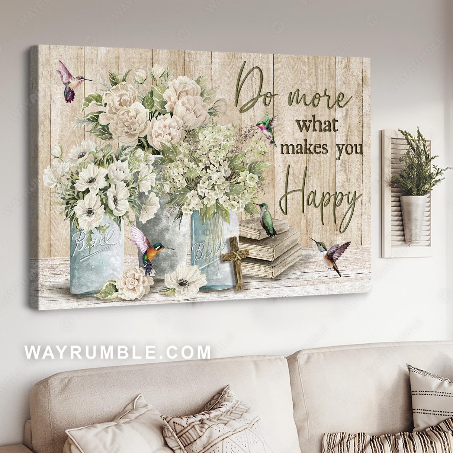 Flower painting, Hummingbird, Inspirational quote, Do more what makes you happy - Jesus Landscape Canvas Prints, Home Decor Wall Art