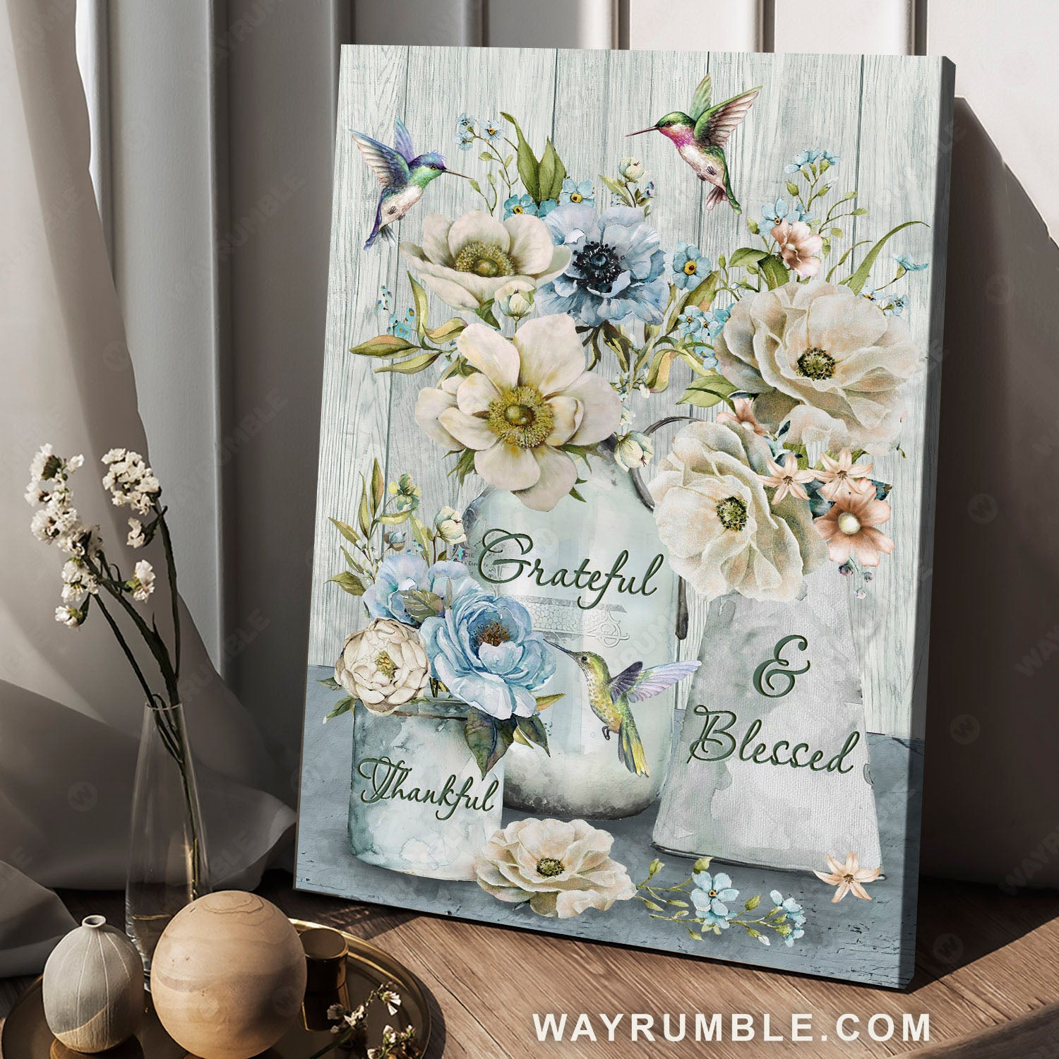 Flower painting, Watercolor hummingbird, Vintage art, Thankful, grateful & blessed - Jesus Portrait Canvas Prints, Home Decor Wall Art