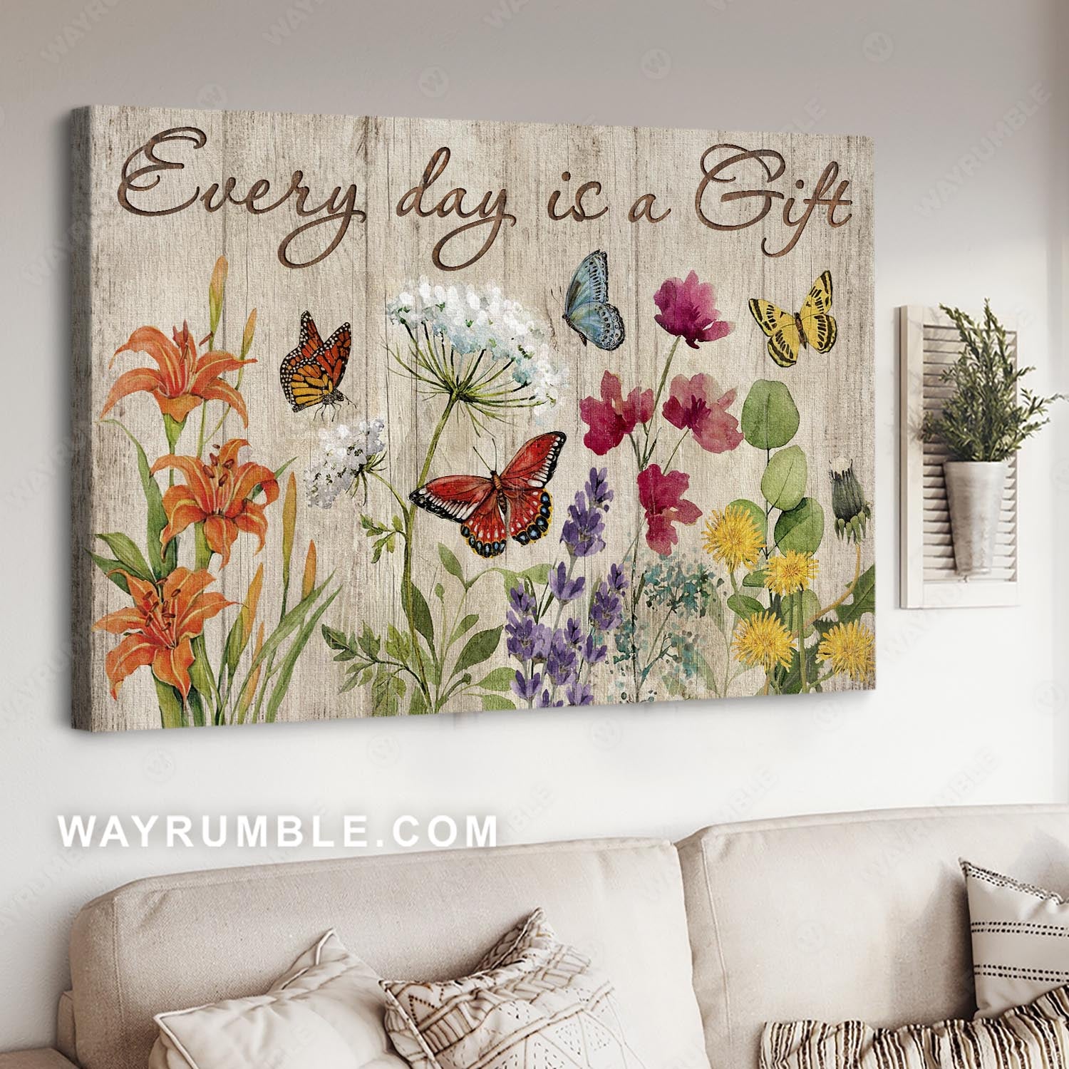 Flower painting, Watercolor butterfly, Motivational quote, Every day is a gift - Jesus Landscape Canvas Prints, Home Decor Wall Art