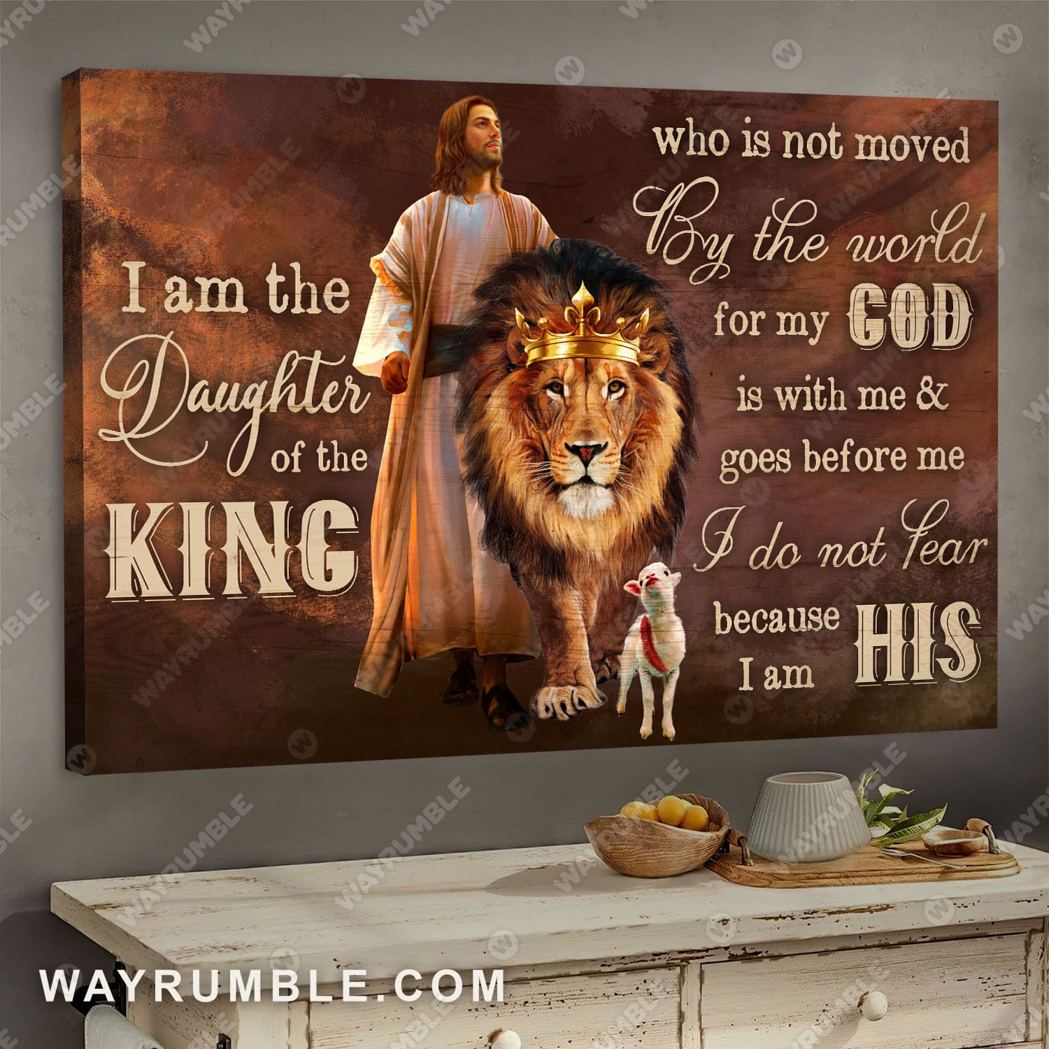 Lion of Judah, Little Lamb, Jesus Painting, I am the daughter of the King - Jesus Landscape Canvas Prints, Wall Art