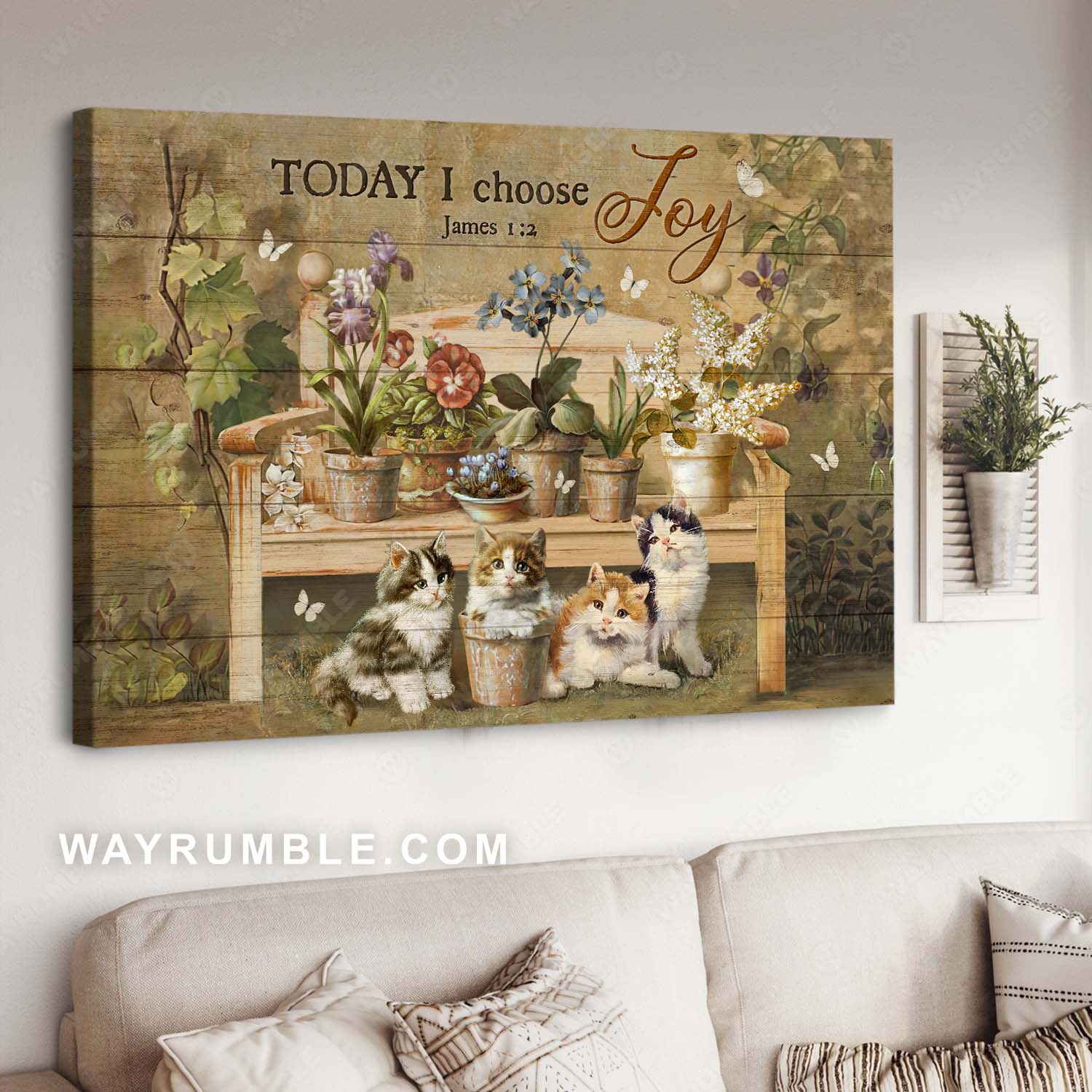 Cat painting, Cute kitten, Flower garden, Bible verse, Today I choose joy - Jesus Landscape Canvas Prints, Home Decor Wall Art