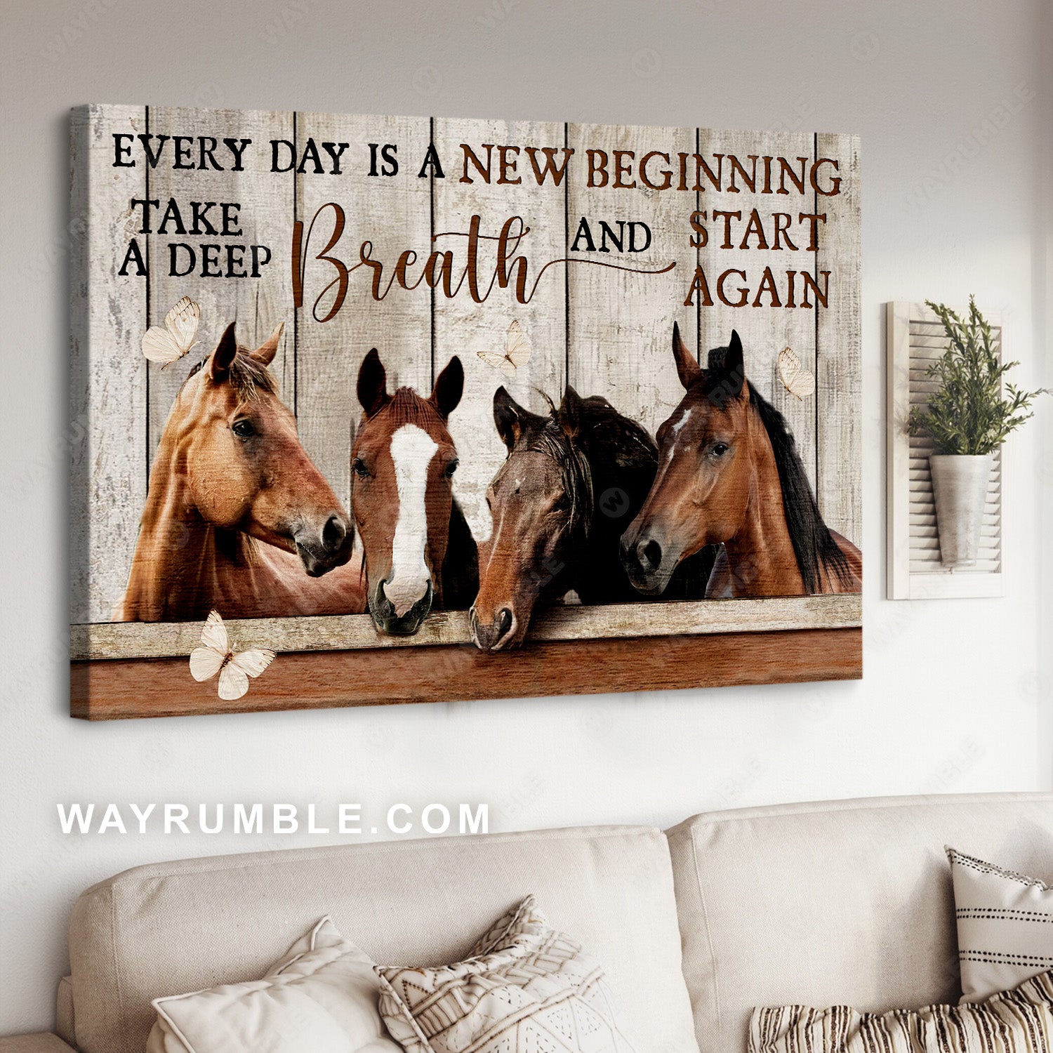 Brown horses, White butterfly, Jesus symbol, Every day is a new beginning - Jesus Landscape Canvas Prints, Christian Wall Art