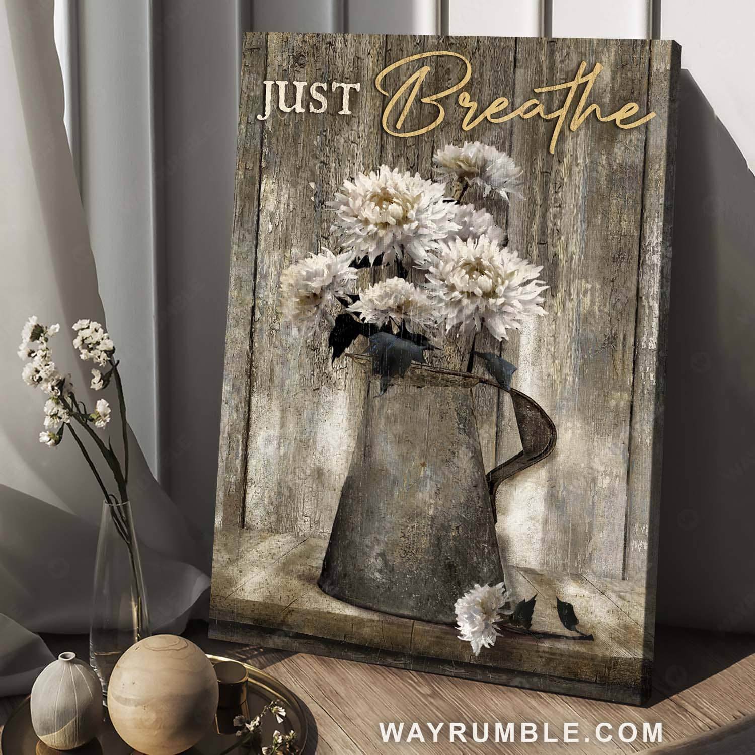 Gorgeous chrysanthemum, Pretty flower painting, Vintage flower vase, Just breathe - Jesus Portrait Canvas Prints, Christian Wall Art