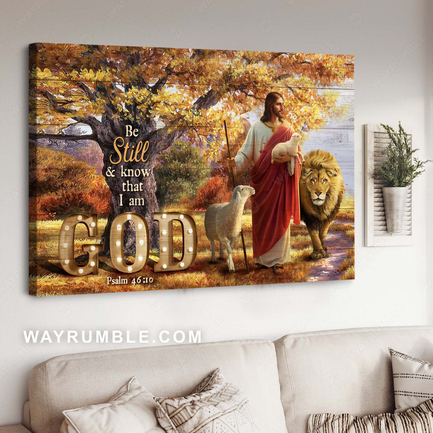 Lion of Judah, Lamb of God, Bible verse, Be still and know that I am God - Jesus Landscape Canvas Prints, Christian Wall Art